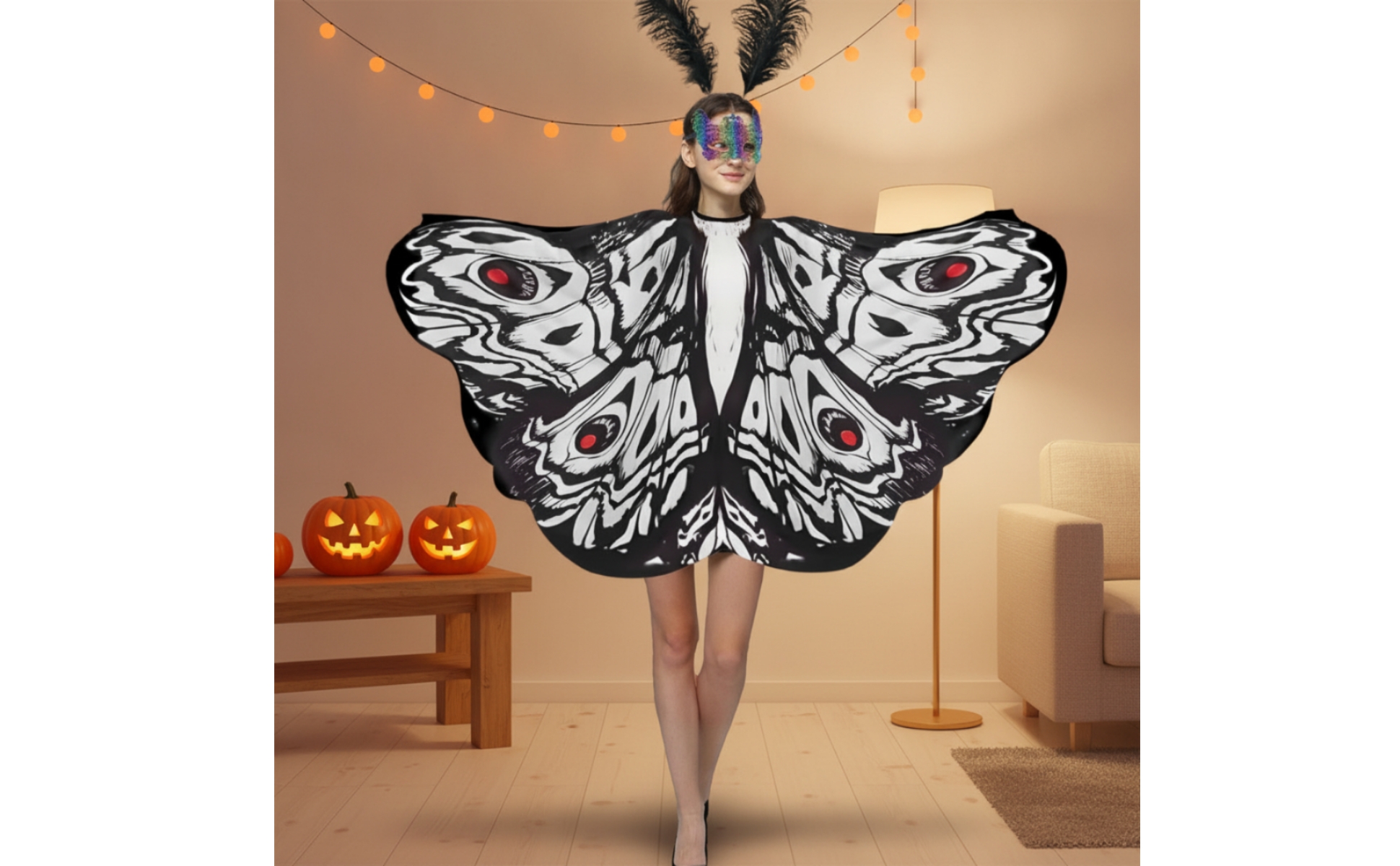 Moth Cape with Antennae Halloween Moth Cape Costume Pullover for Cosplay