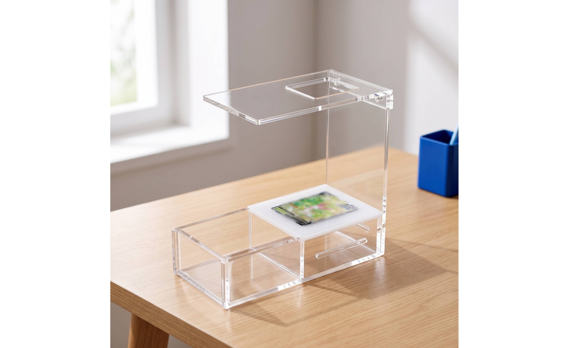 Card Scanning Stand Clear Acrylic Stand with Card Tray Transparent for Tabletop