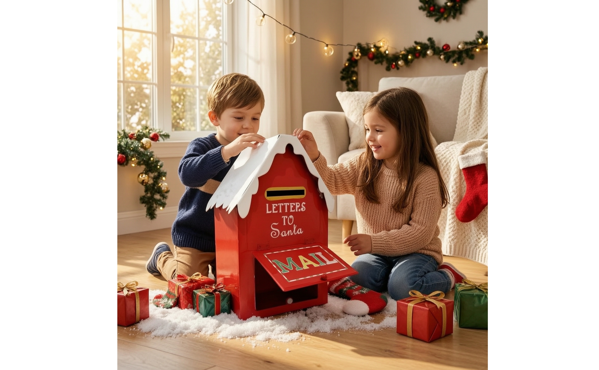 Weihnachtsbriefkasten weihnachtlich Briefkasten-Dekoration verschneit für Kinder