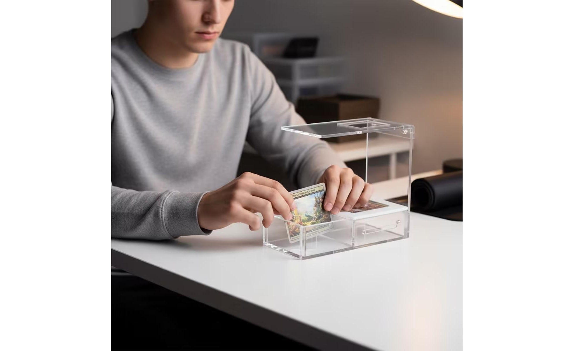 Card Scanning Stand Clear Acrylic Stand with Card Tray Transparent for Tabletop
