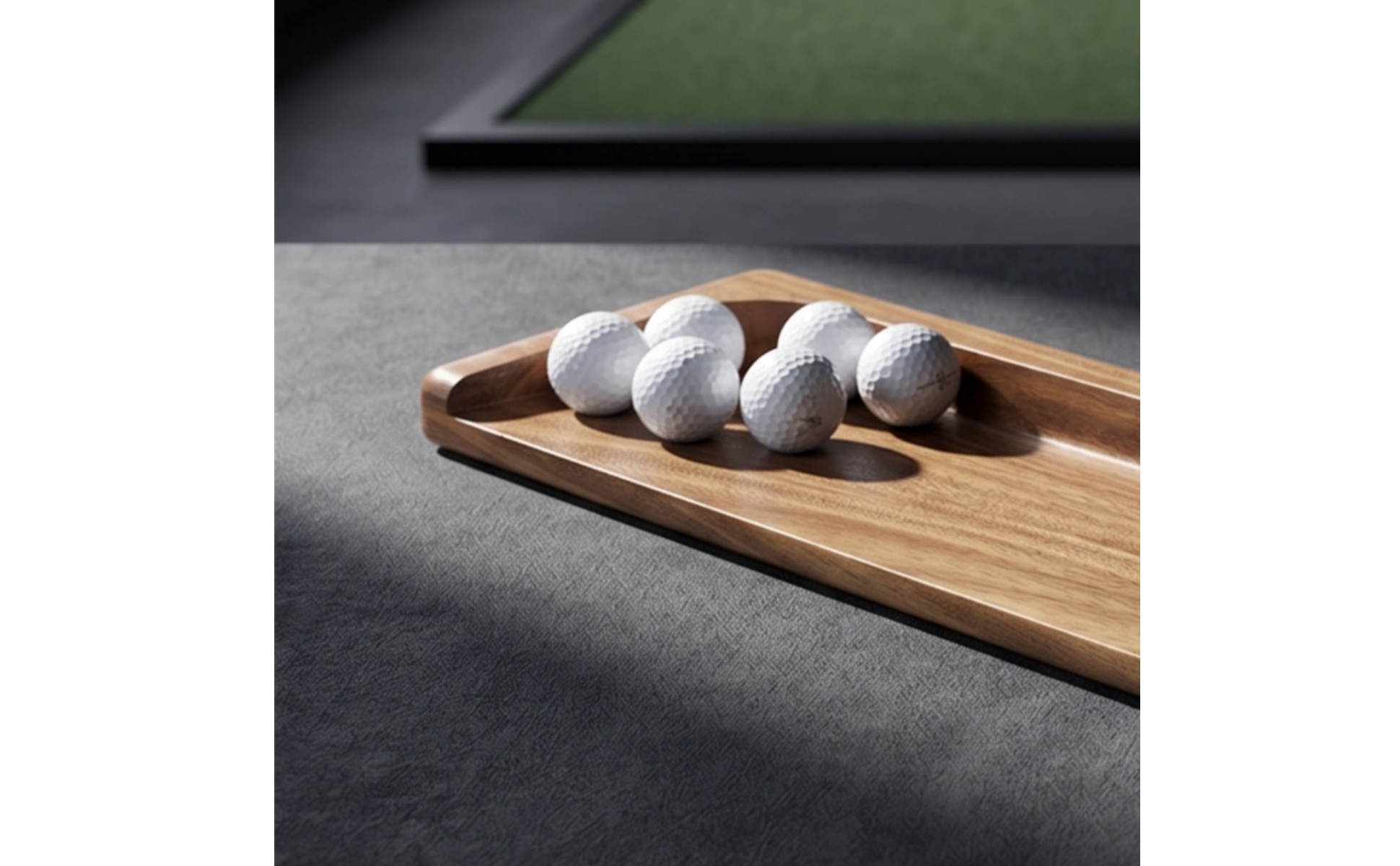 Golf Ball Tray with Built-in Phone Holder Wooden for Driving Range, Golfers