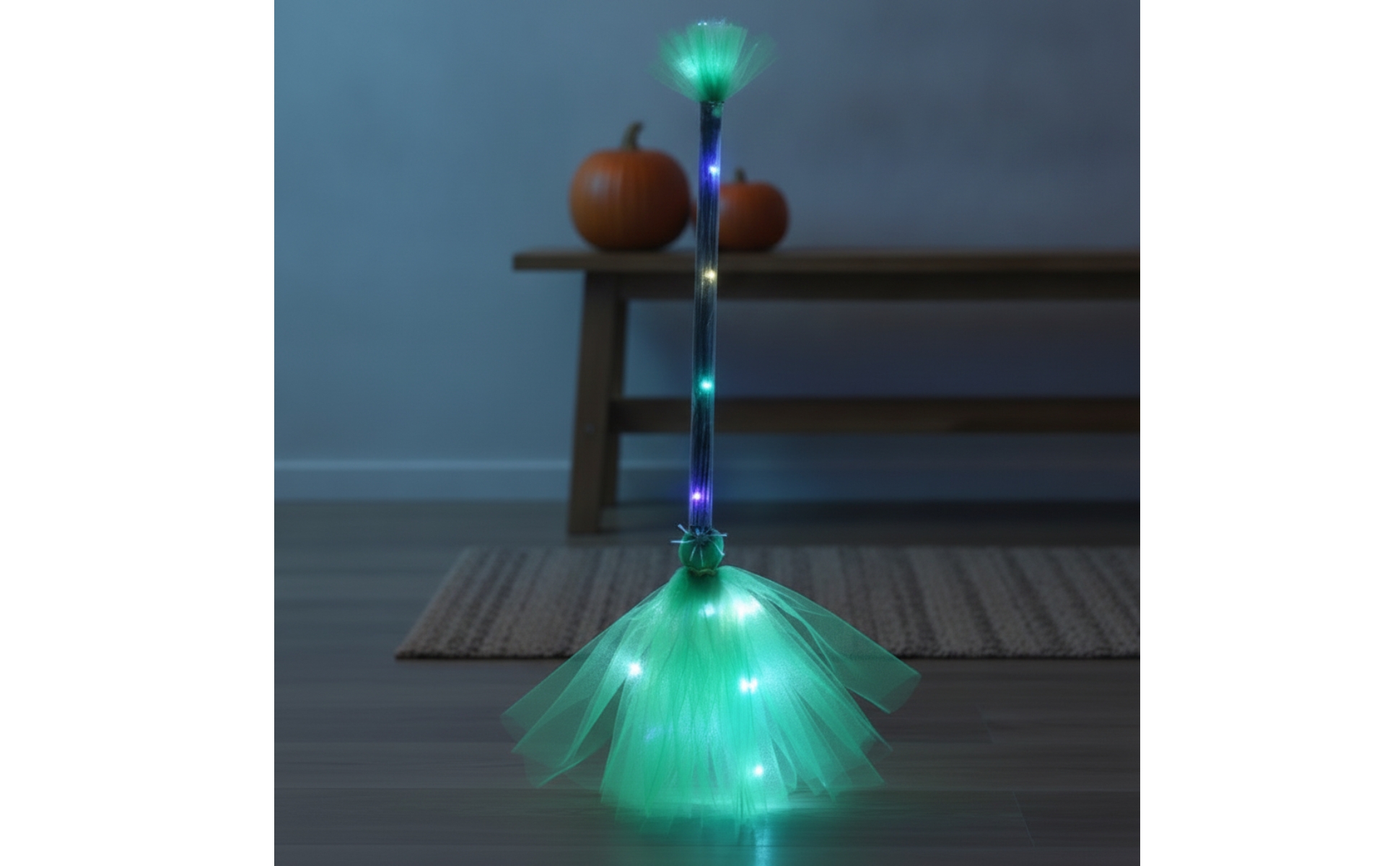 Witch Broom with LED Lights Light-up Witch Broom with Tulle Skirt Glowing