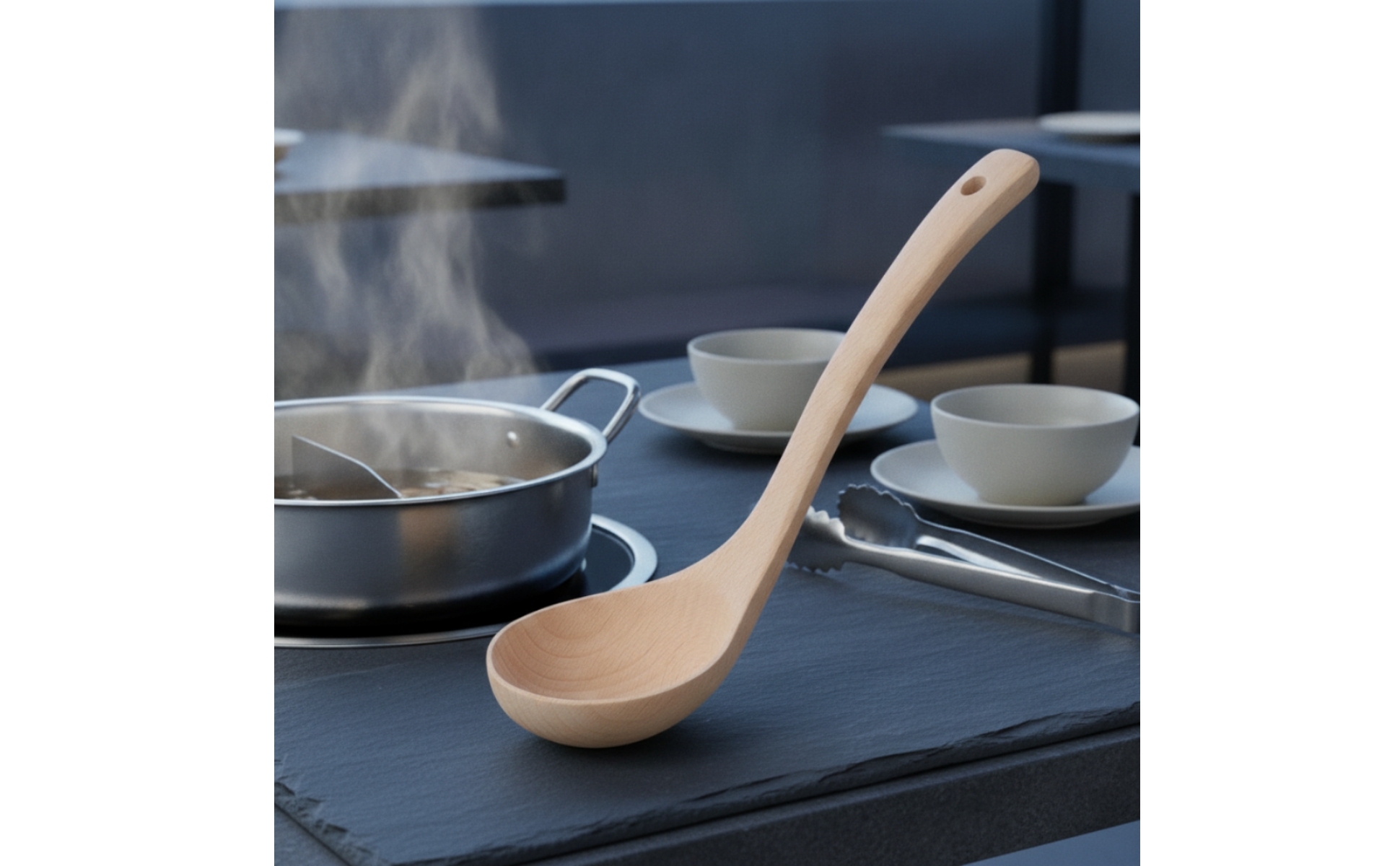 Wooden Soup Ladle Beech Wood Soup Ladle with Long Handle Deep Bowl for Kitchen