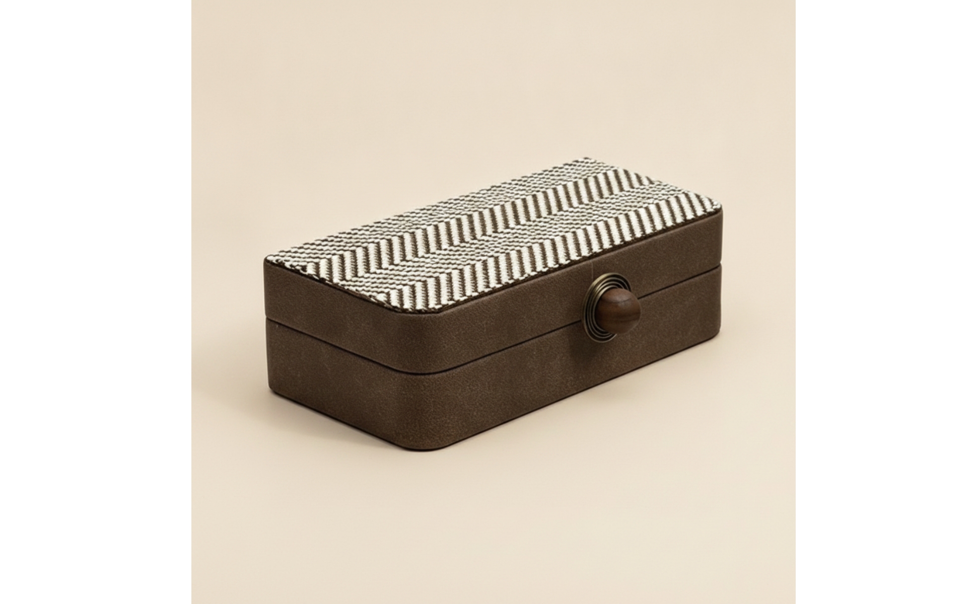 Tissue Box with Wooden Knob Leather-Like Desktop Storage Box Striped for Vanity