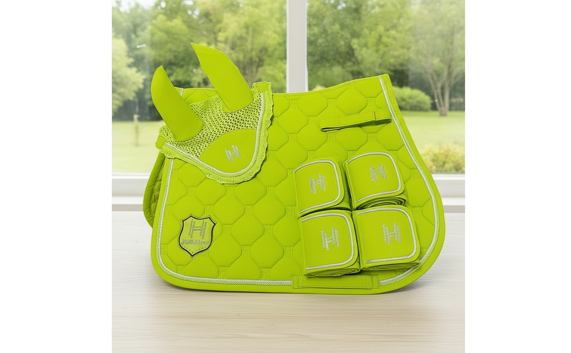 Horse Riding Set with Leg Wraps Quilted Saddle Pad Set with Ear Bonnet Padded