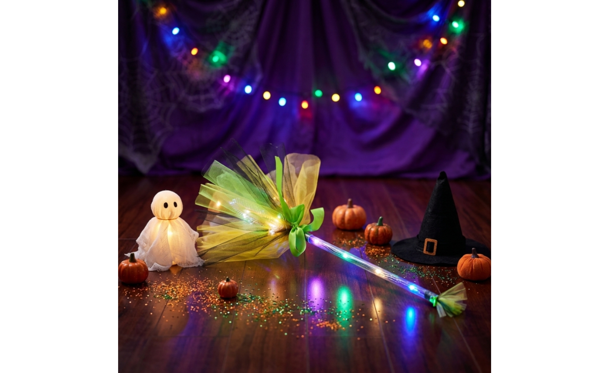 Witch Broom with LED Lights Light-up Witch Broom Glowing for Halloween, Witches