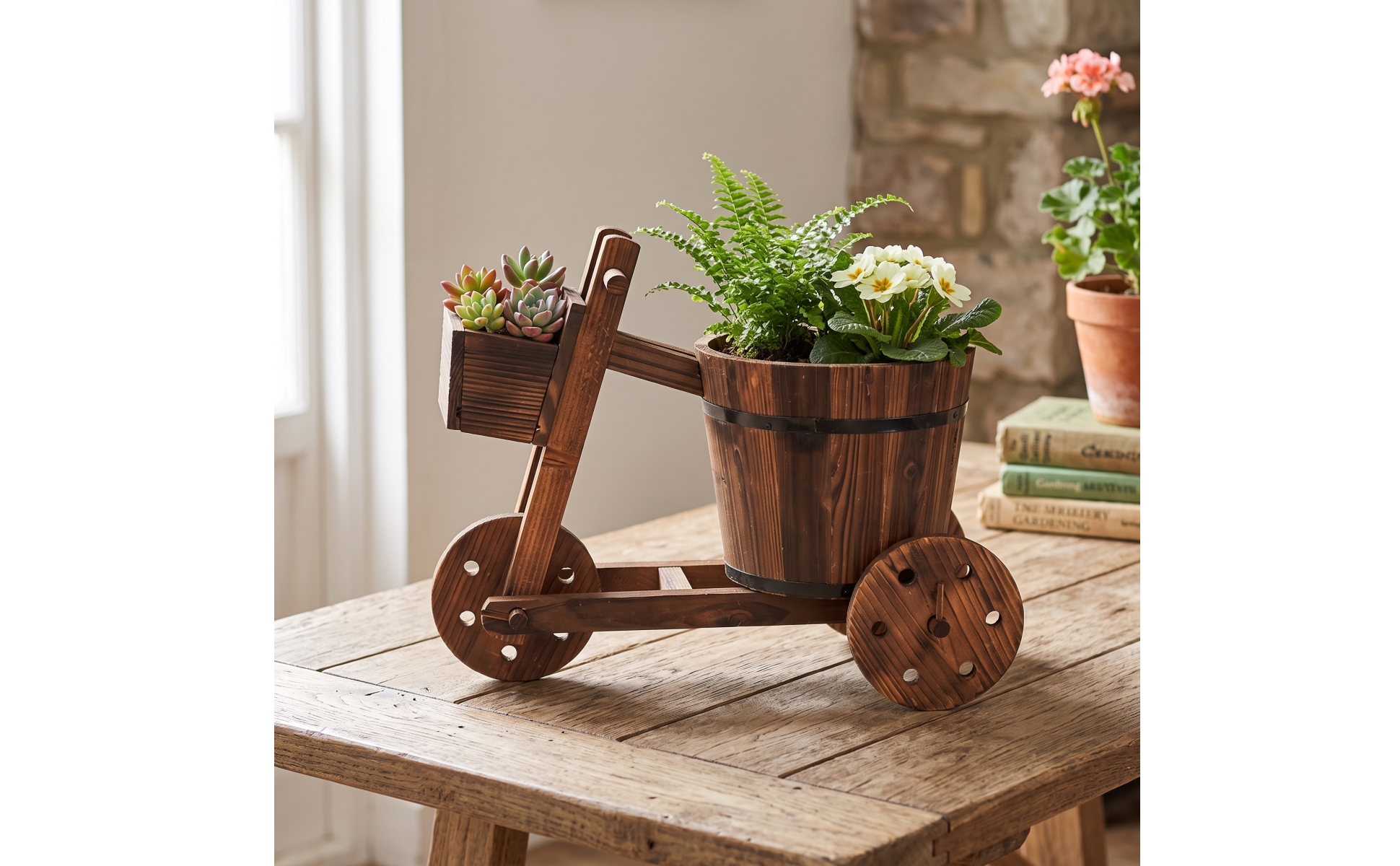 Wooden Tricycle Planter Vintage-Style Tricycle Planter with Bucket Rustic