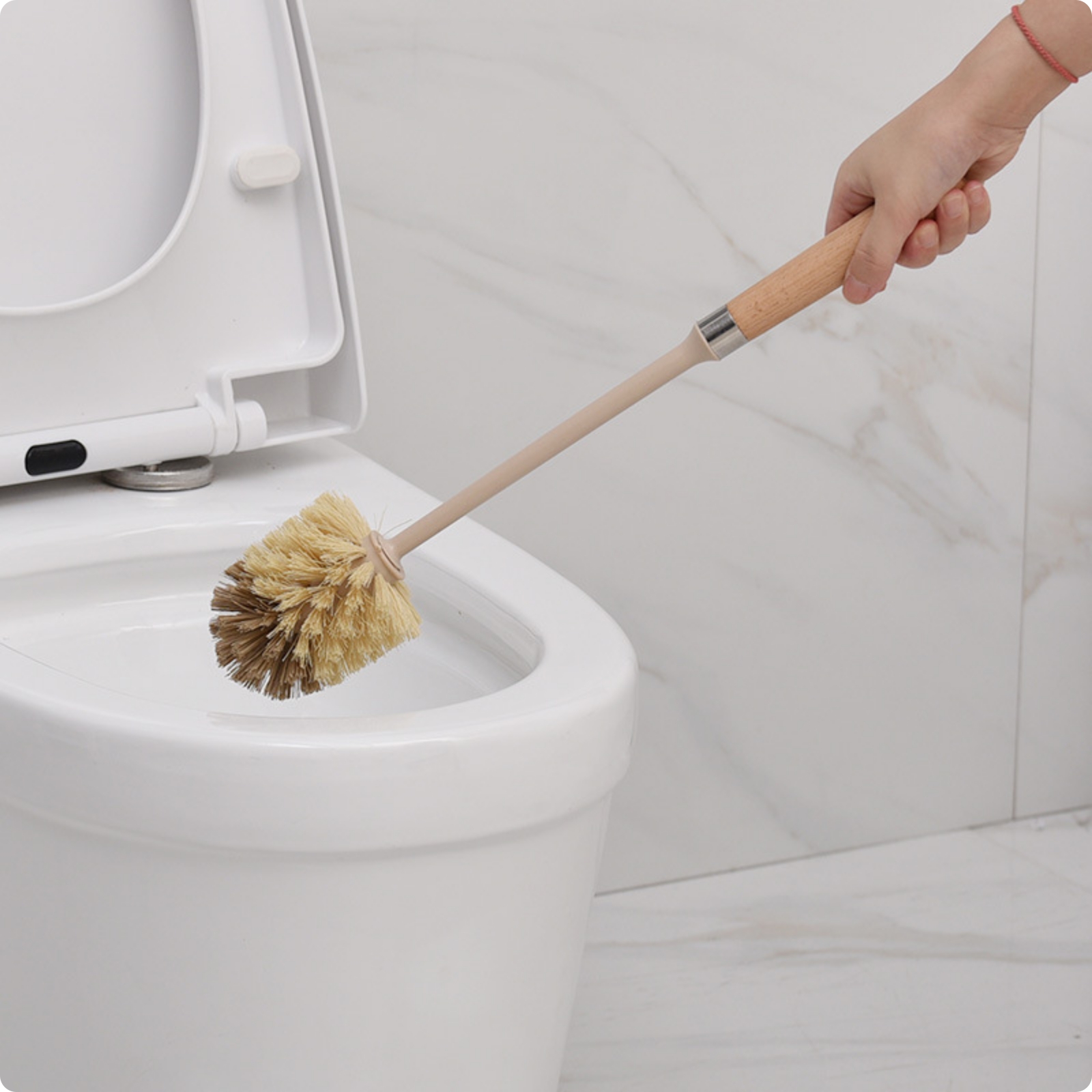 Toilet Brush with Wooden Handle Long-Lasting Toilet Brush Space-Saving