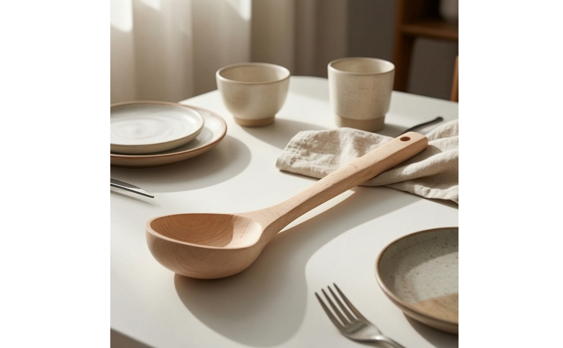 Wooden Soup Ladle Beech Wood Soup Ladle with Long Handle Deep Bowl for Kitchen
