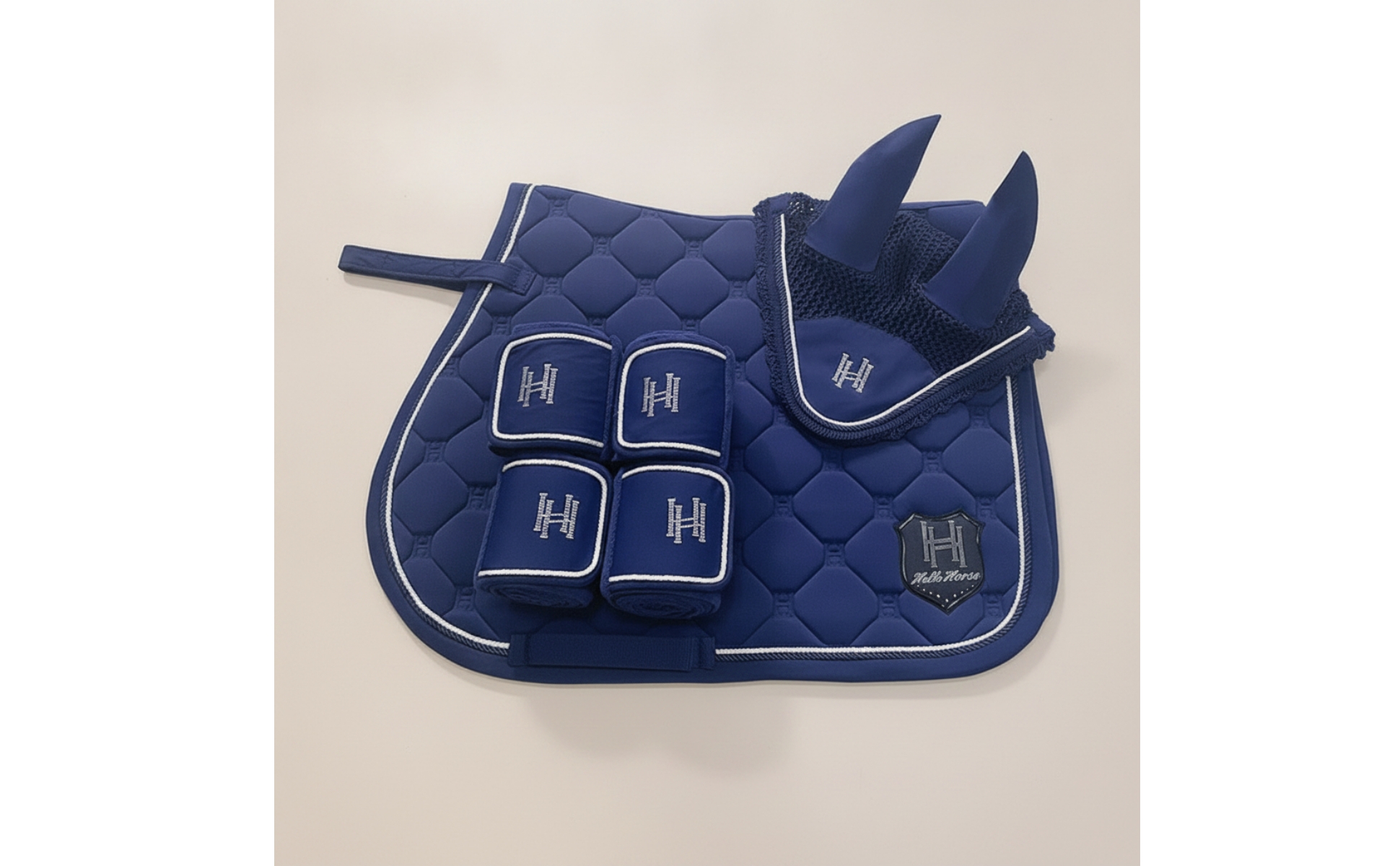 Horse Riding Set with Leg Wraps Quilted Saddle Pad Set with Ear Bonnet Padded