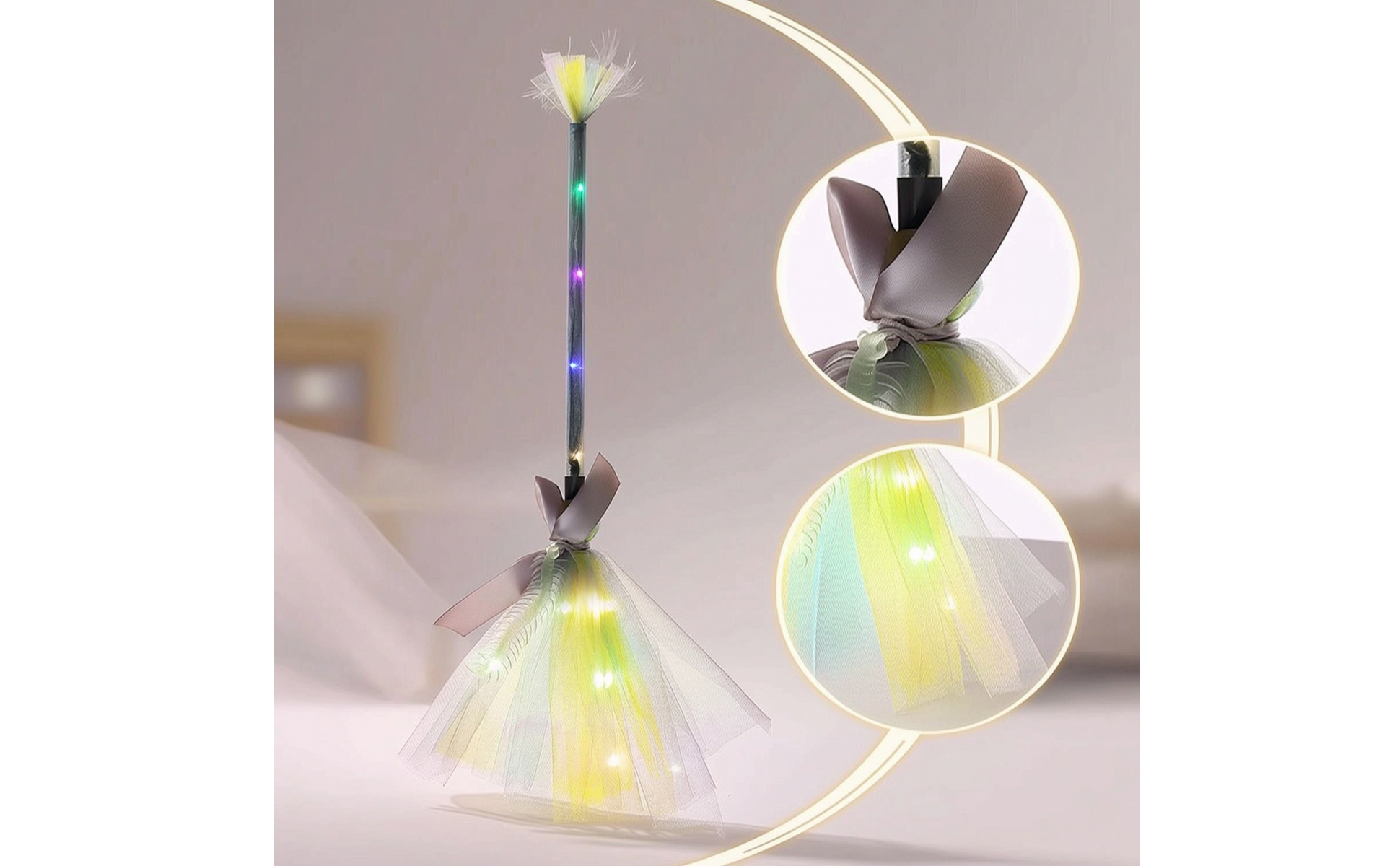 Witch Broom with LED Lights Light-up Witch Broom Glowing for Halloween, Witches