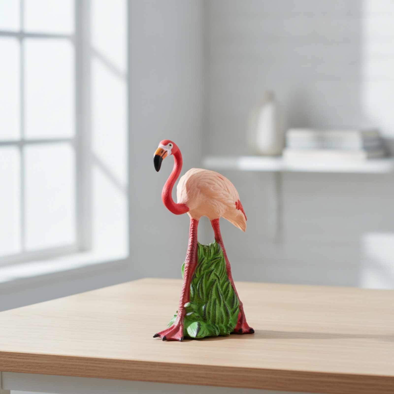 Flamingo Figurine Standing Animal Sculpture Detailed for Shelf, Display Cabinet
