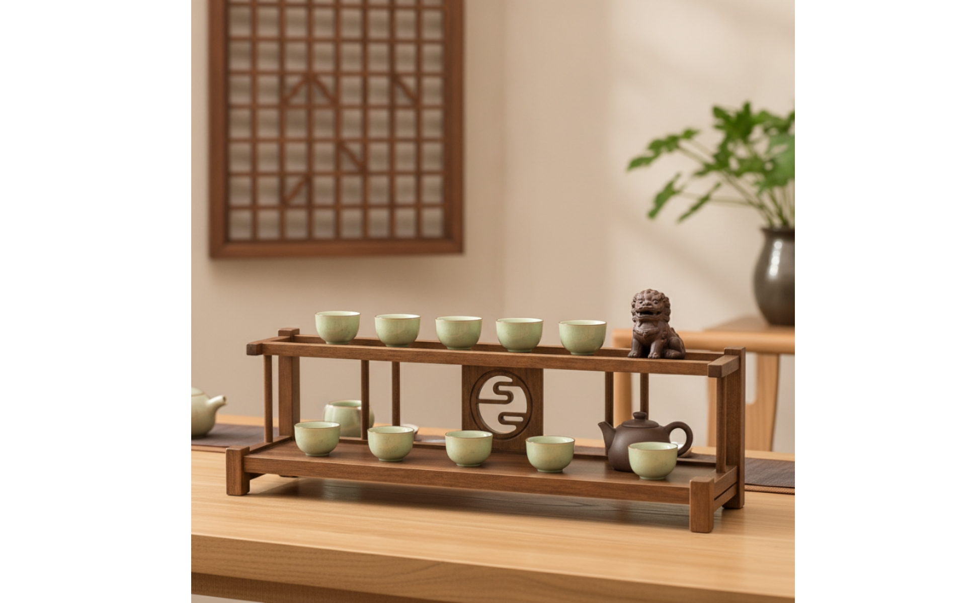 Wooden Display Rack Traditional Tea Table Organizer Decorative