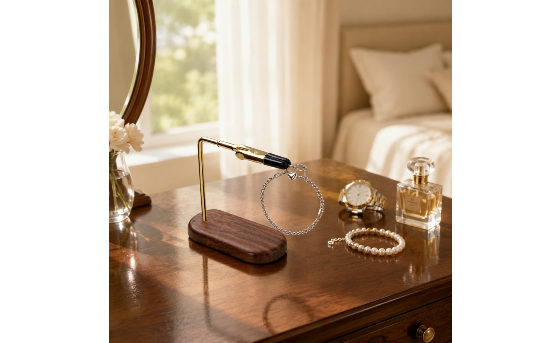 Bracelet Helper One-Handed Bracelet Fastener with Wood Base Tabletop for Bedroom