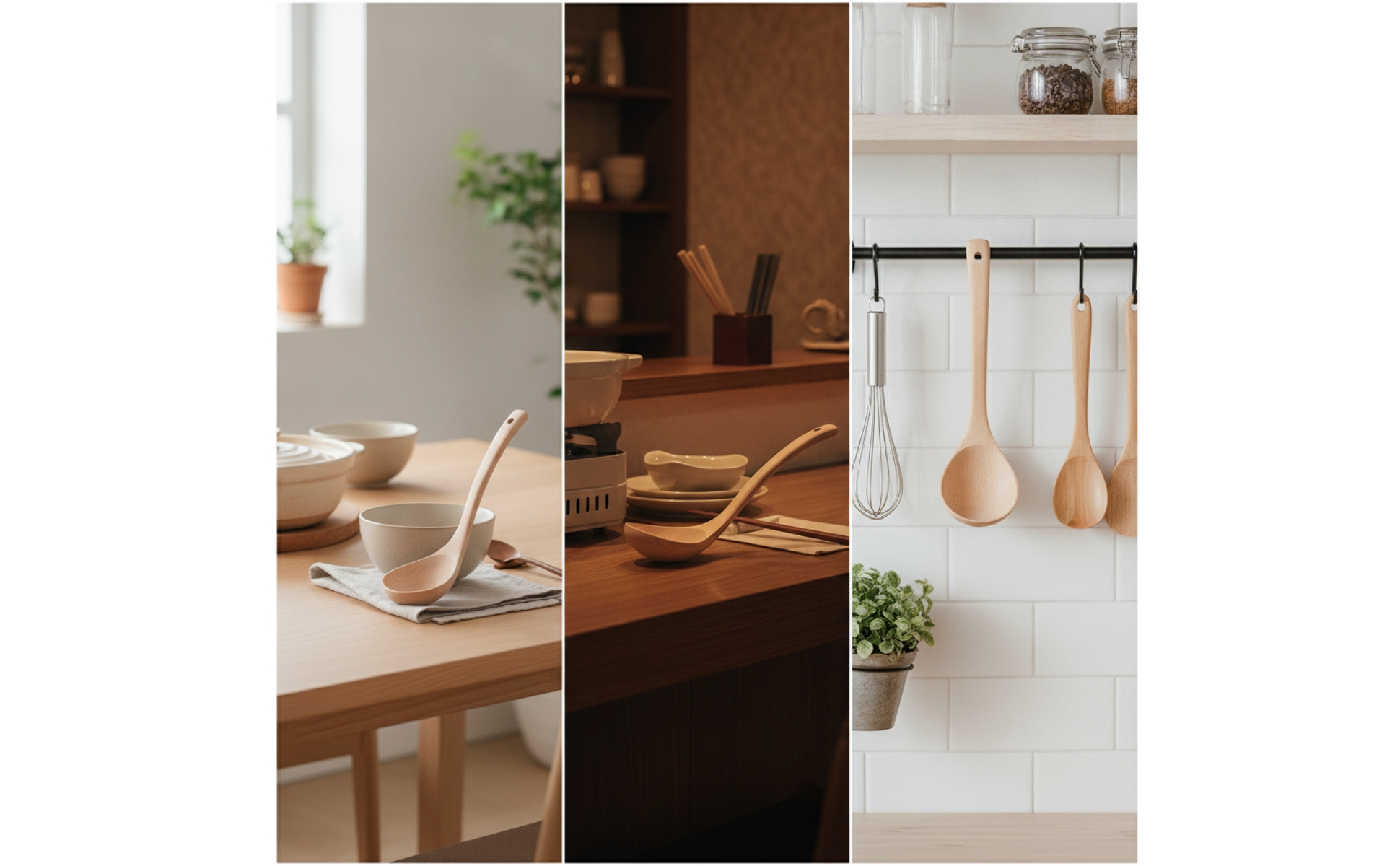 Wooden Soup Ladle Beech Wood Soup Ladle with Long Handle Deep Bowl for Kitchen