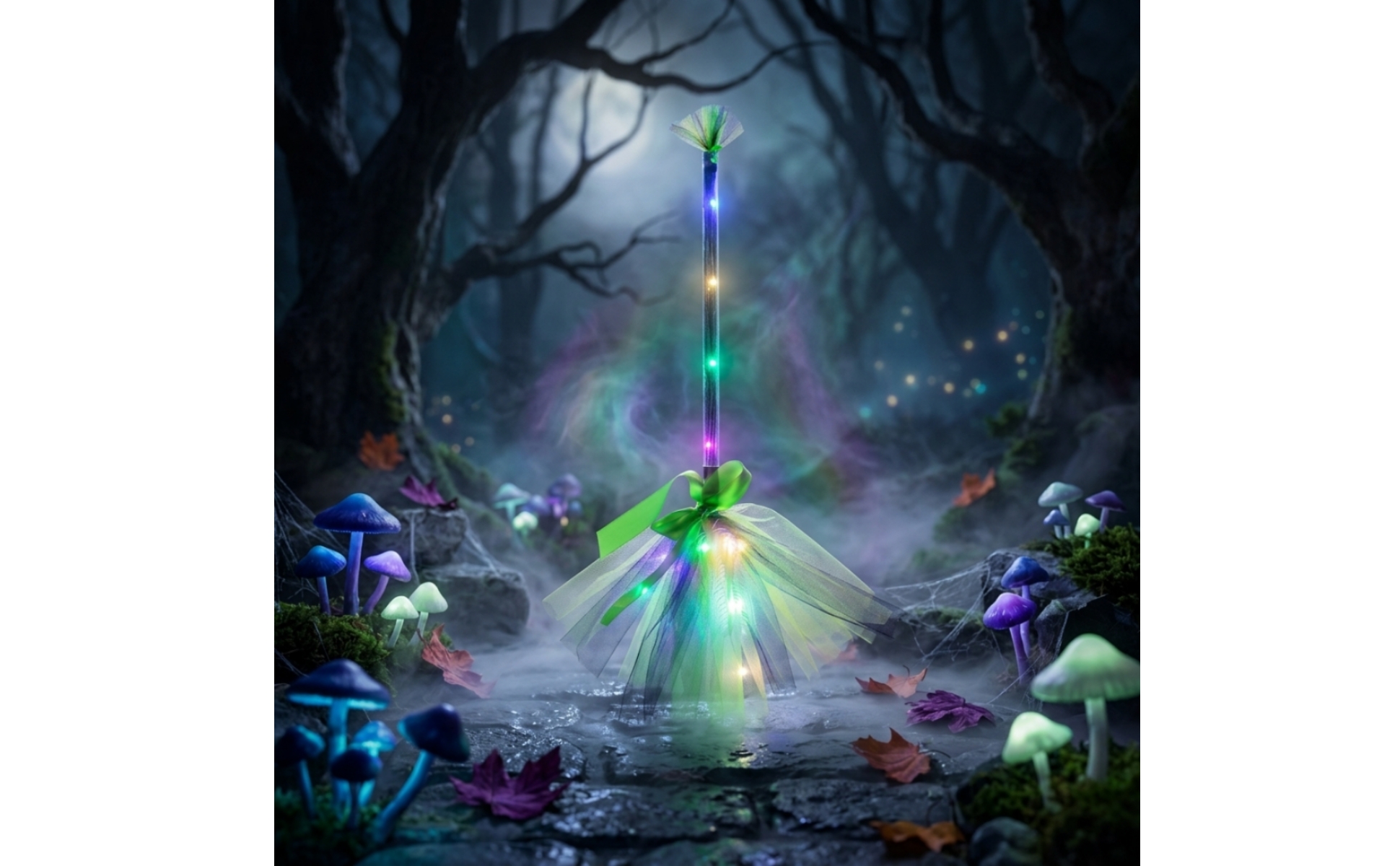 Witch Broom with LED Lights Light-up Witch Broom Glowing for Halloween, Witches