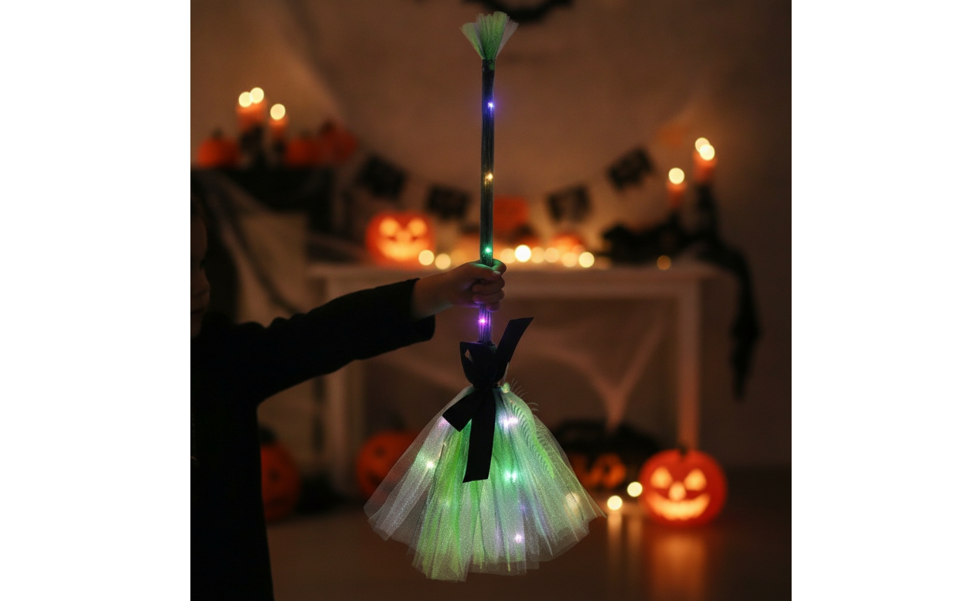 Witch Broom with LED Lights Light-up Witch Broom Glowing for Halloween, Witches