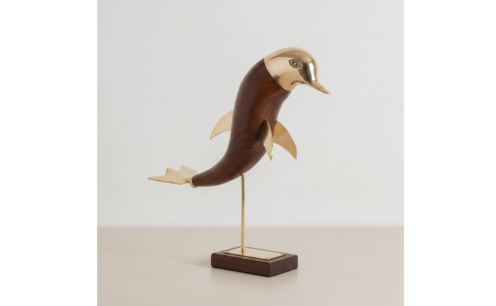 Dauphin En Bois et Métal Décoratif Figurine de Dauphin Élégant pour Bibliothèque