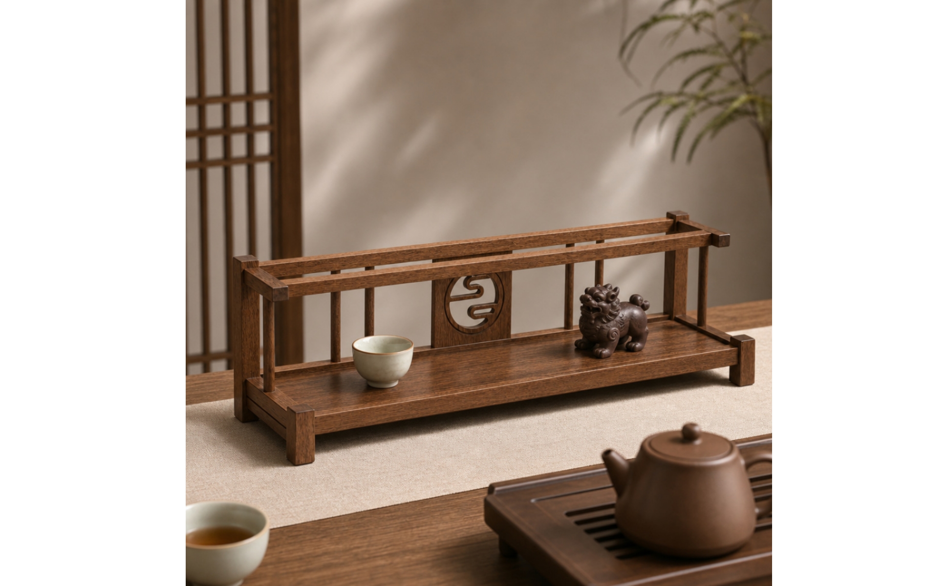 Wooden Display Rack Traditional Tea Table Organizer Decorative