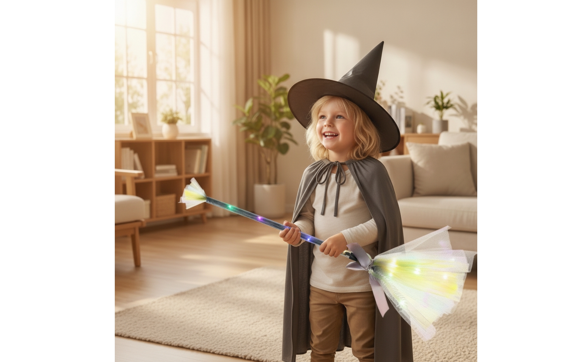 Witch Broom with LED Lights Light-up Witch Broom Glowing for Halloween, Witches