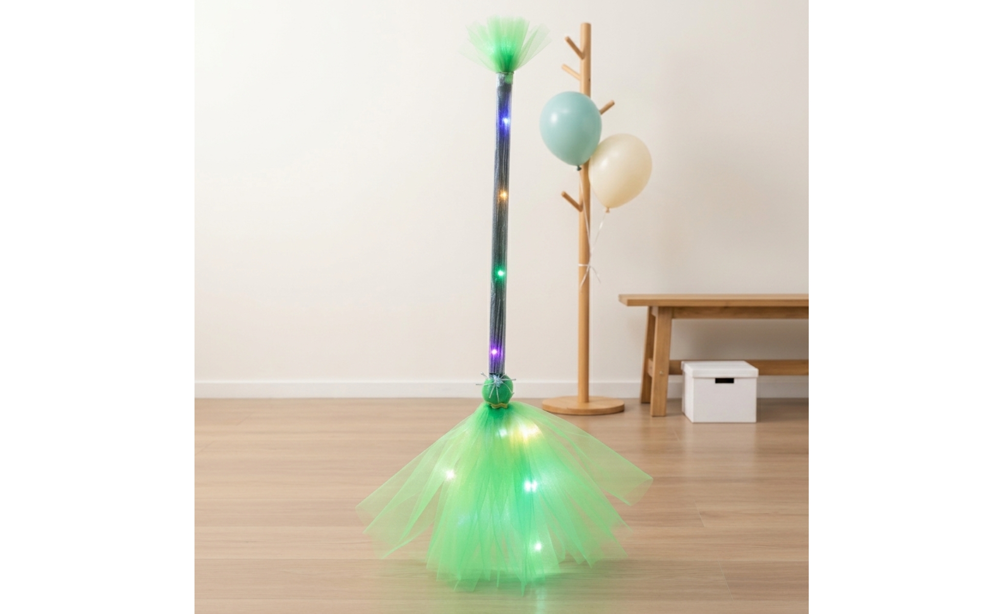 Witch Broom with LED Lights Light-up Witch Broom with Tulle Skirt Glowing