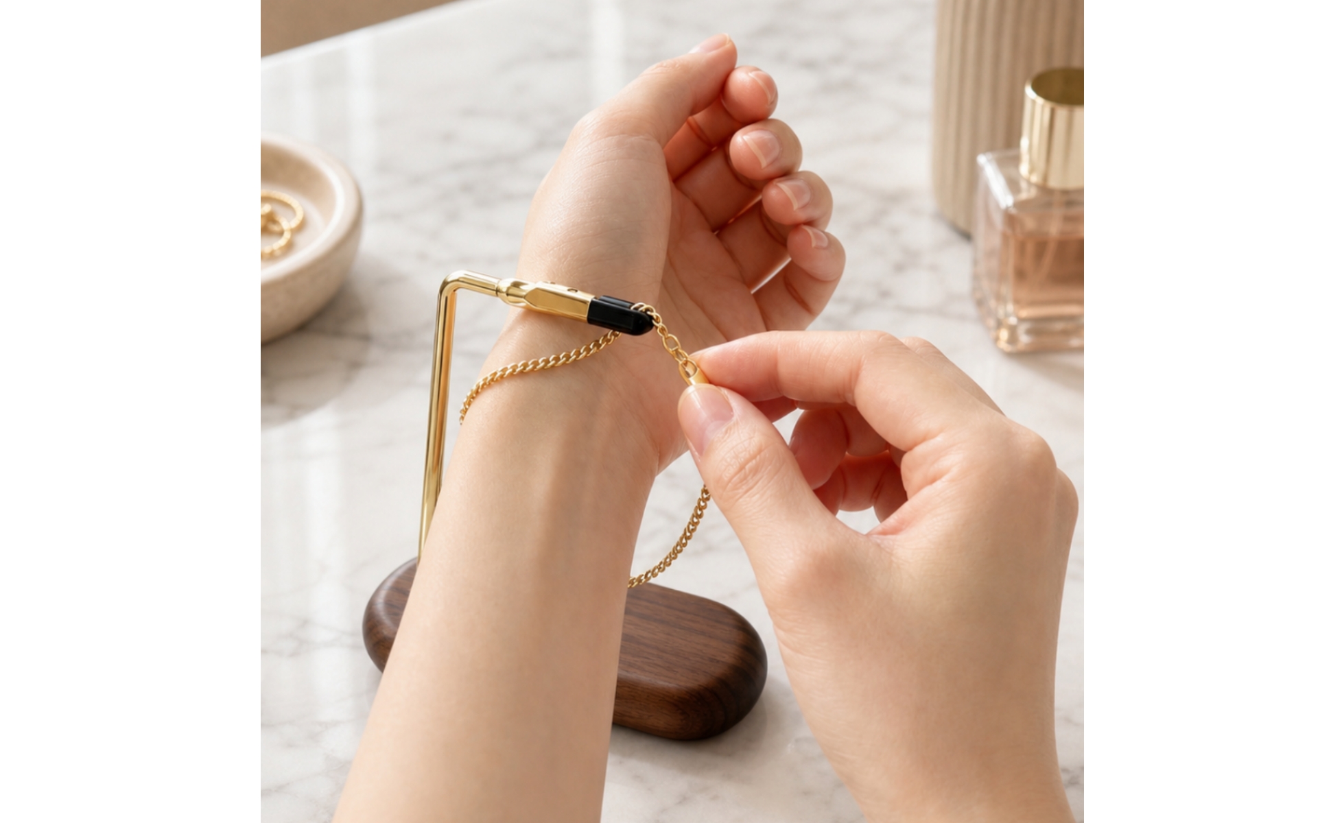 Bracelet Helper One-Handed Bracelet Fastener with Wood Base Tabletop for Bedroom