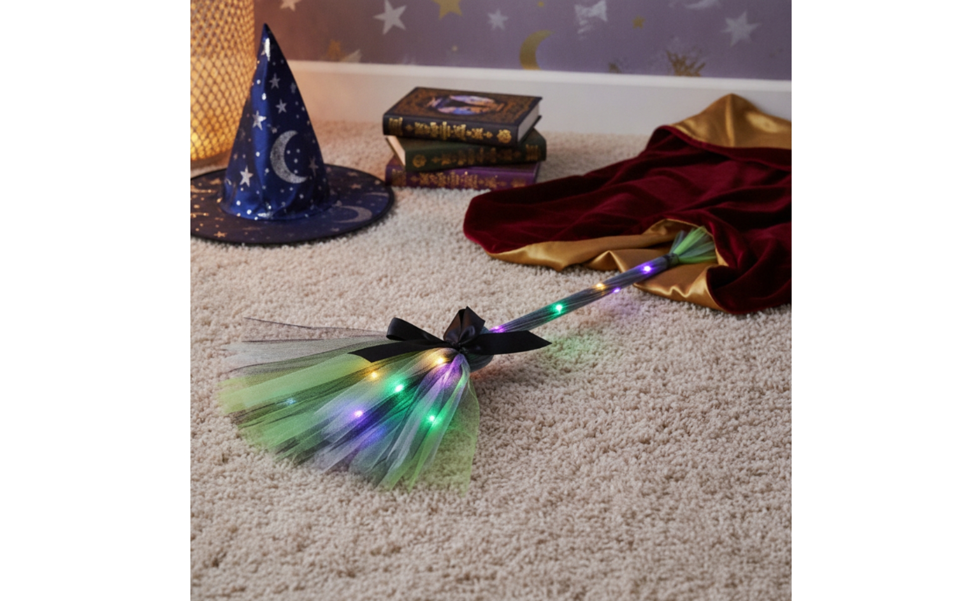 Witch Broom with LED Lights Light-up Witch Broom Glowing for Halloween, Witches