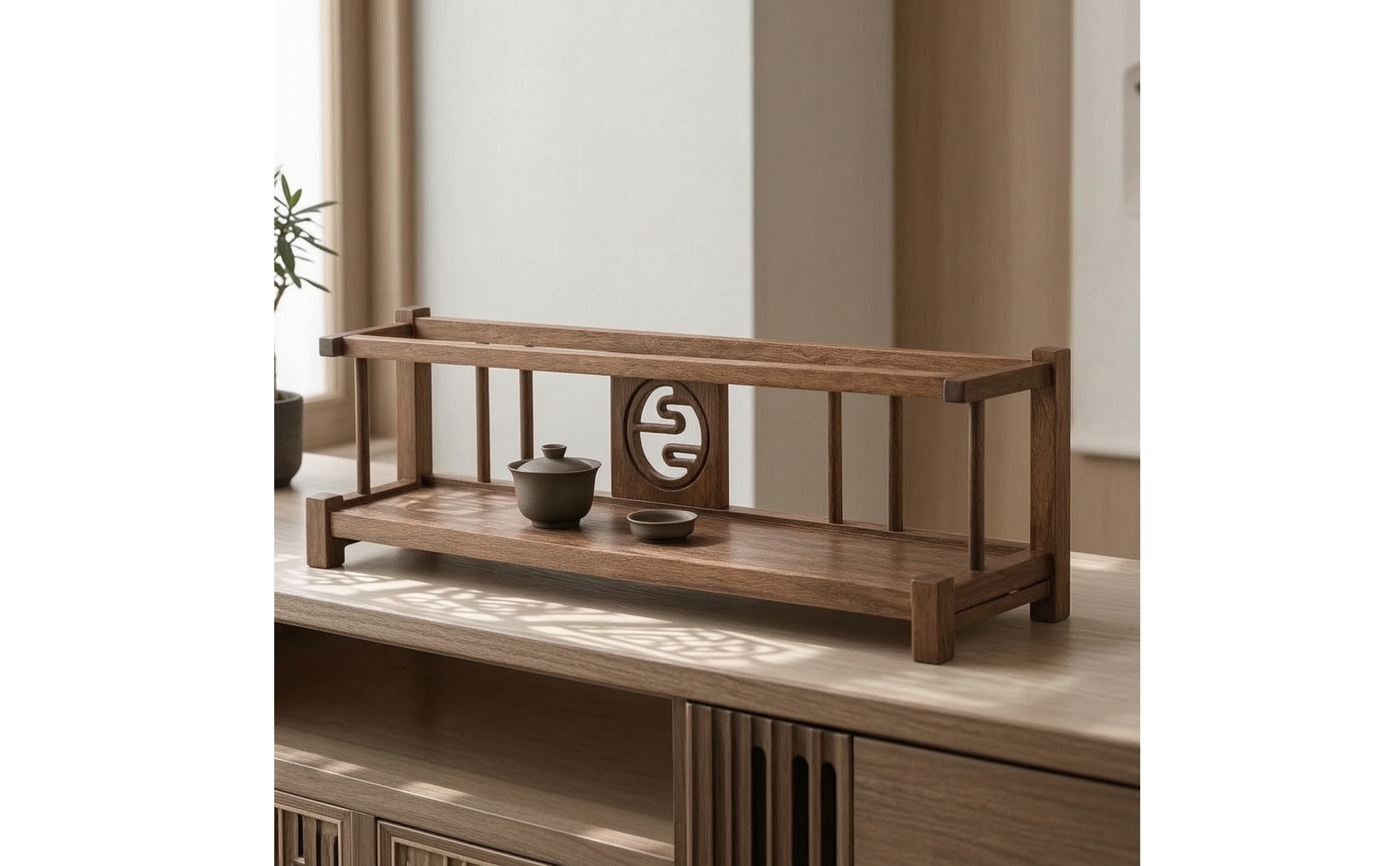 Wooden Display Rack Traditional Tea Table Organizer Decorative