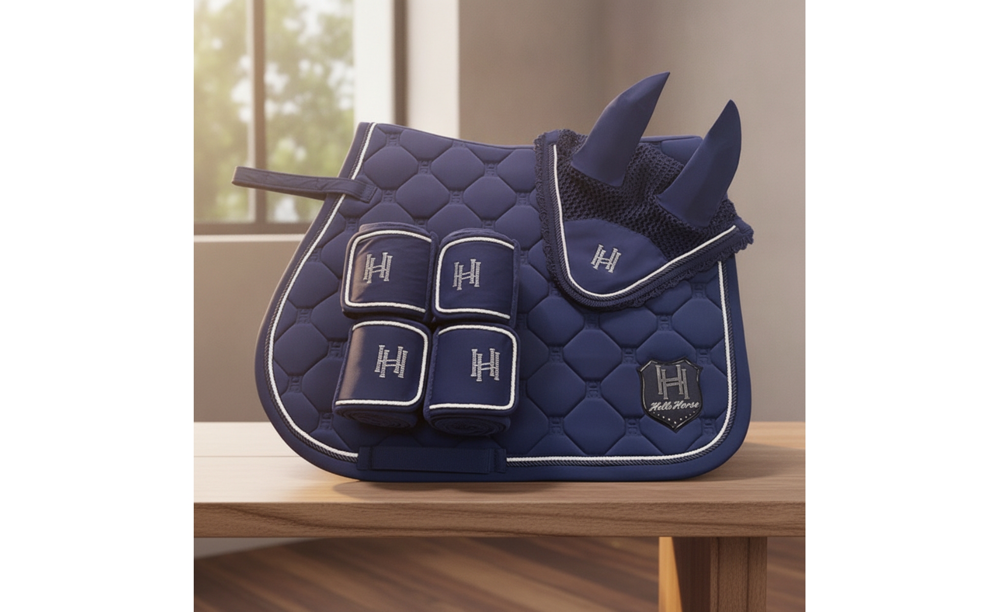 Horse Riding Set with Leg Wraps Quilted Saddle Pad Set with Ear Bonnet Padded