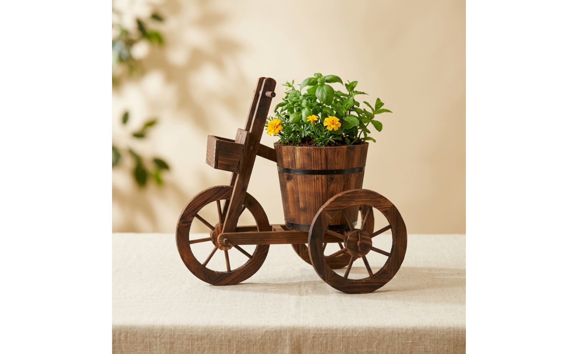 Wooden Tricycle Planter Vintage-Style Tricycle Planter with Bucket Rustic
