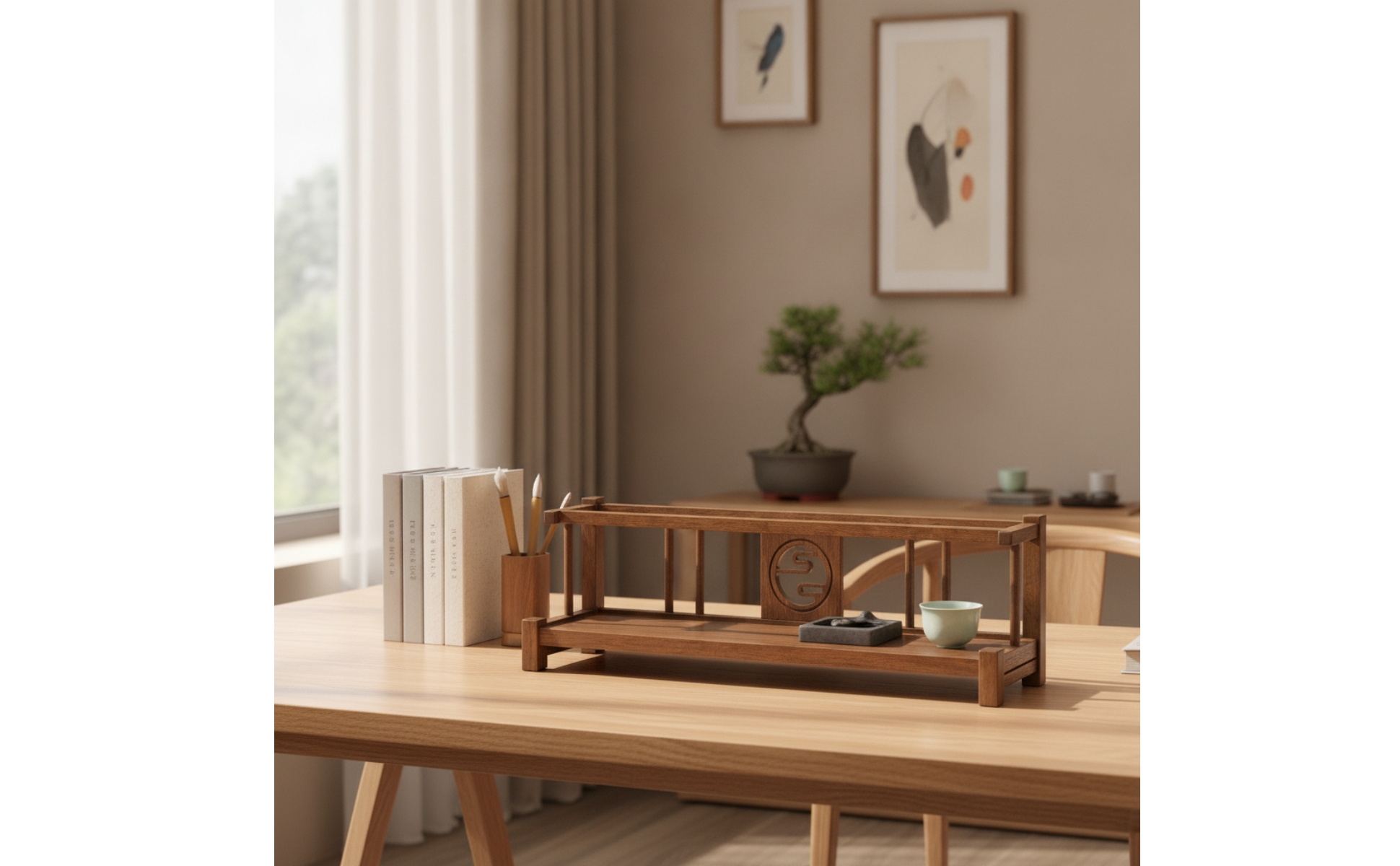 Wooden Display Rack Traditional Tea Table Organizer Decorative