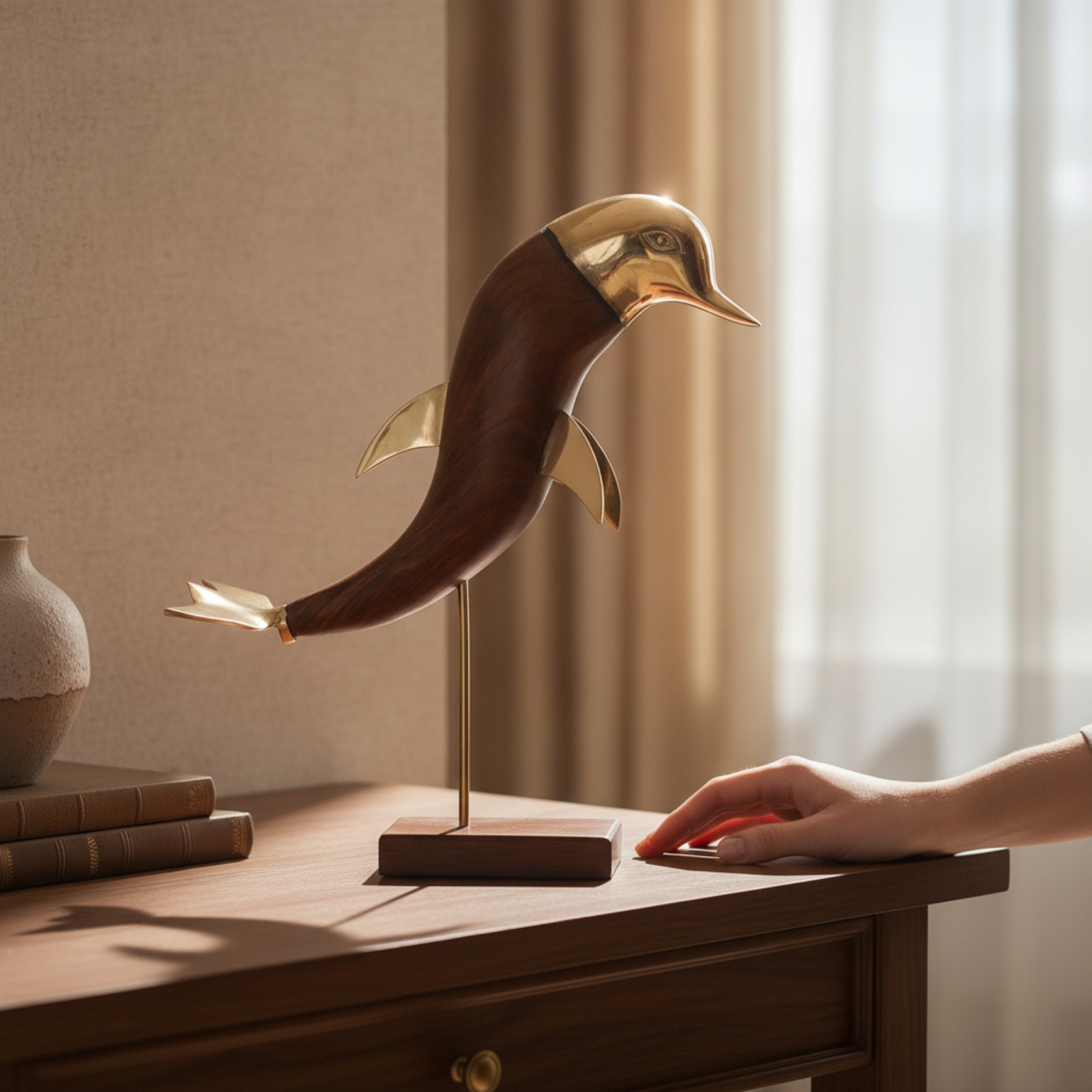 Delfinfigur Aus Holz Nautisch Delfinfigur Luxuriös Für Büro - Produktbild 2