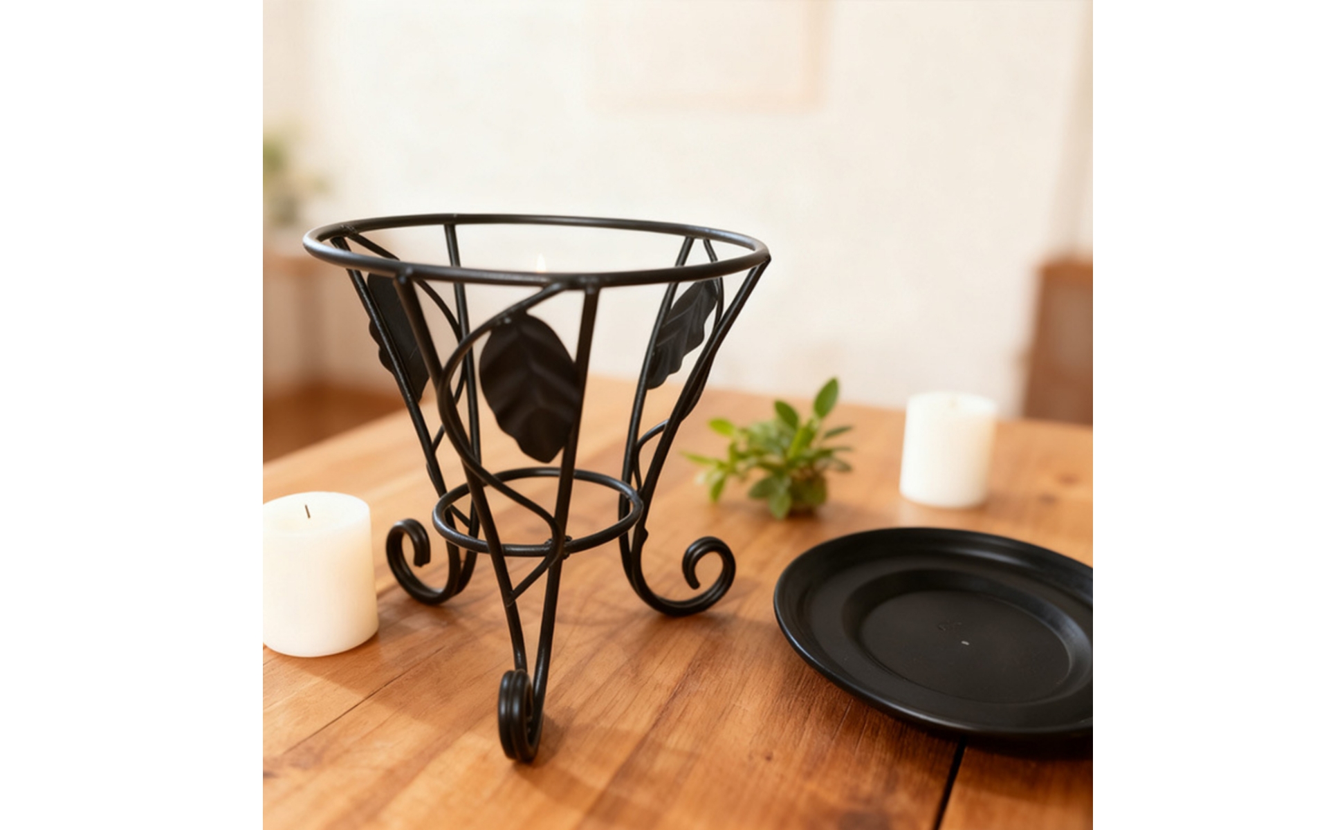Round Metal Plant Stand Black Metal Plant Stand Indoor for Tabletop, Shelf