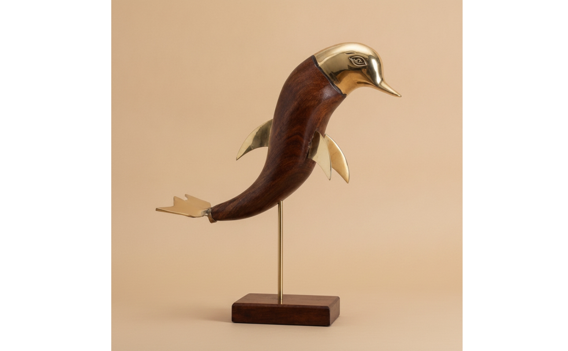 Dauphin En Bois et Métal Décoratif Figurine de Dauphin Élégant pour Bibliothèque