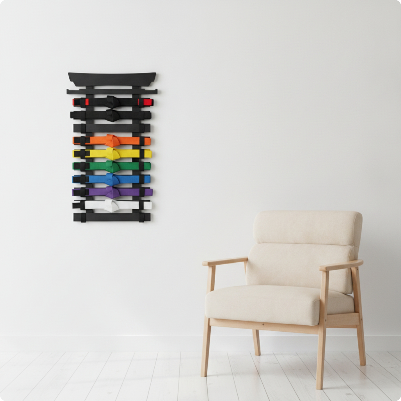Gürteldisplay wandmontierbar Medaillenhalter schwarz für Dojo, Trainingsraum