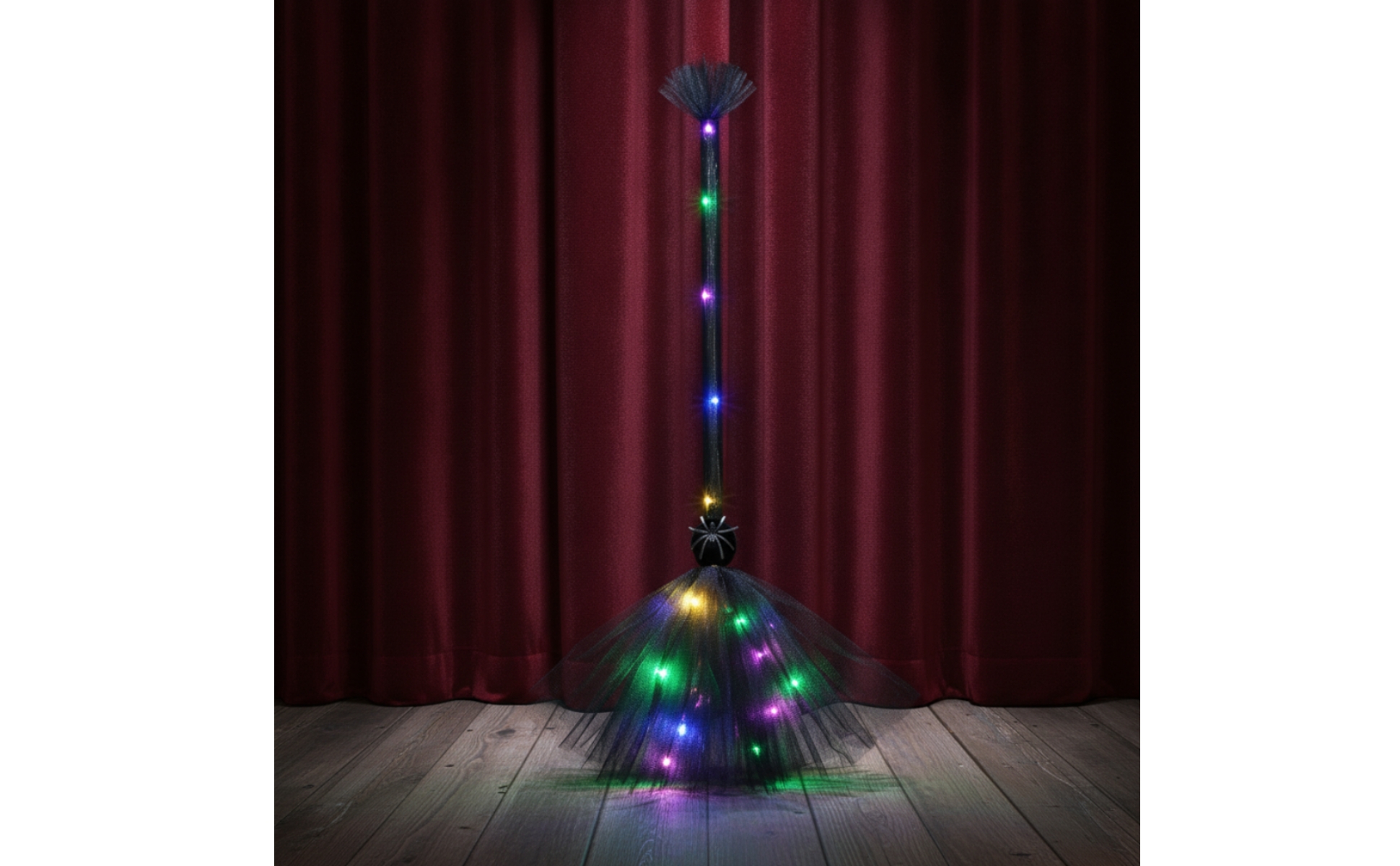 Witch Broom with LED Lights Light-up Witch Broom with Tulle Skirt Glowing