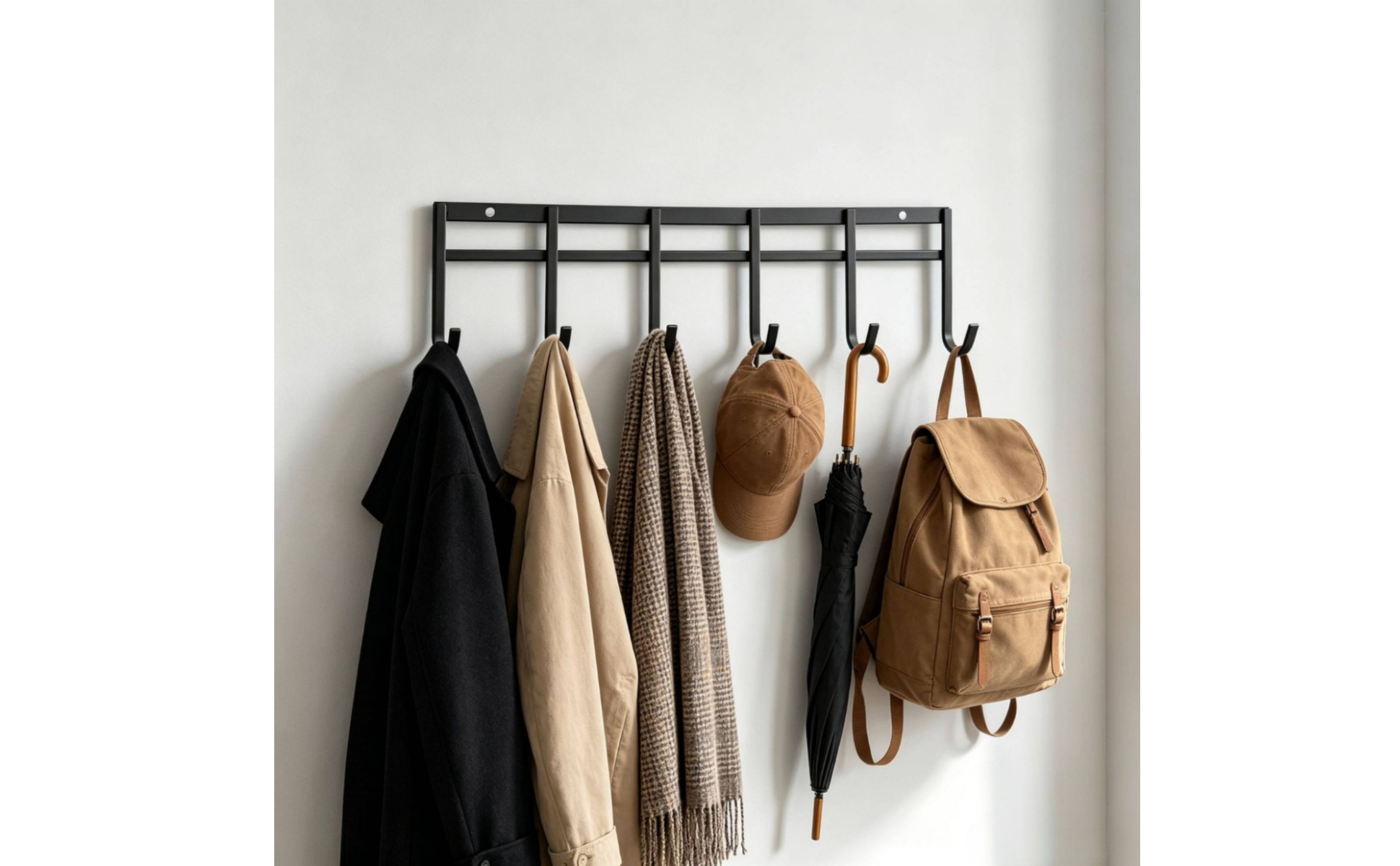 2 Pieces Wall-Mounted Coat Rack with Hooks Slim Coat Rack with Hooks for Kitchen