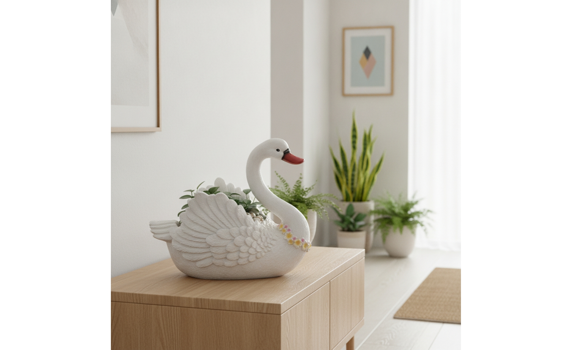 Swan Planter Stone-Like Swan Planter with Wings Sculpted for Entryway, Gardeners