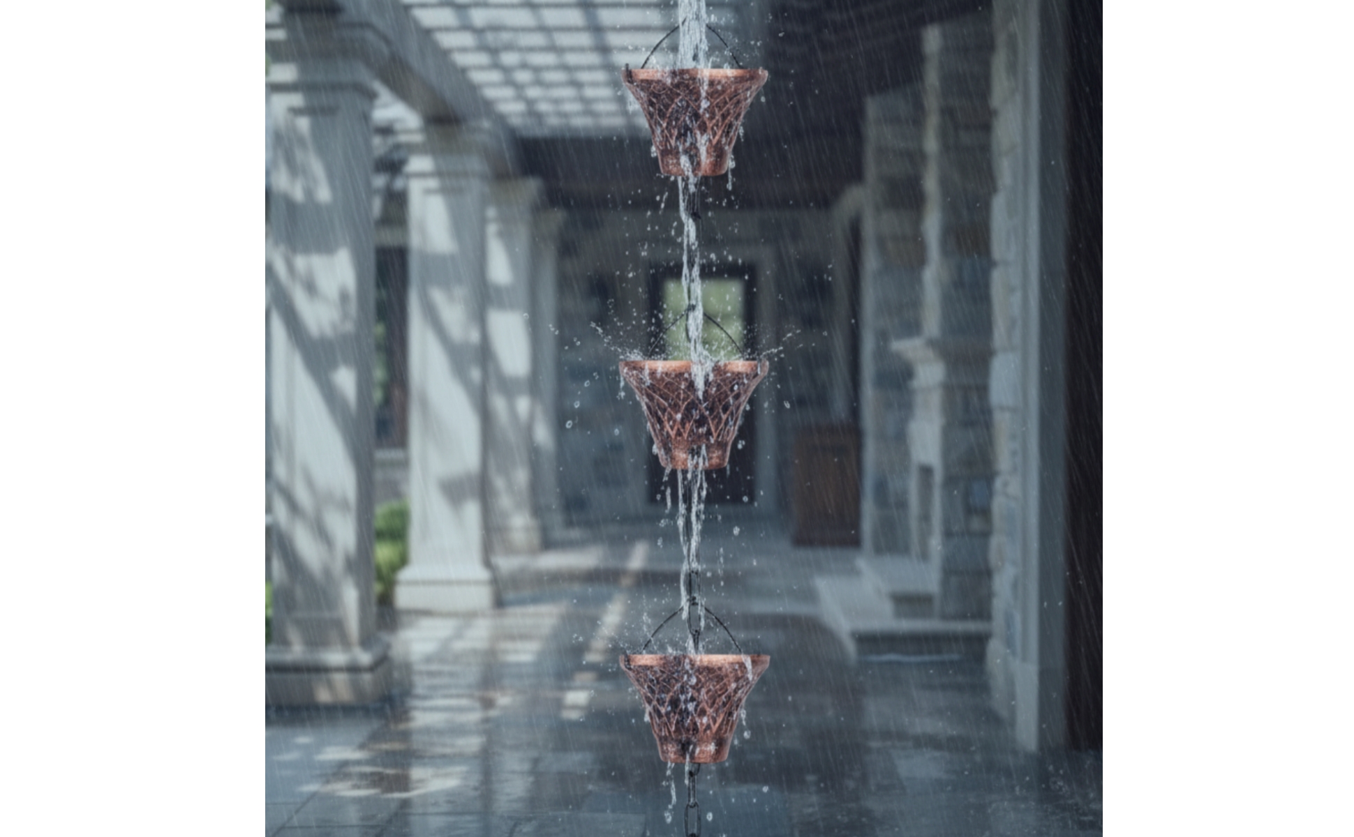 Rain Chain Textured Rain Chain with Cups Weather Resistant for Porch, Homeowners