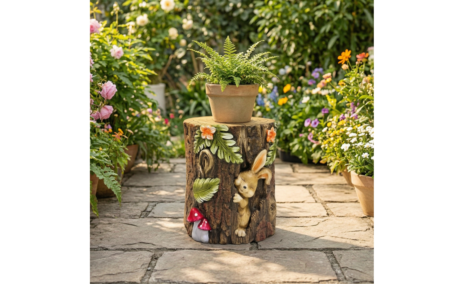 Tree Stump Stool Rustic Stool with Faux Bark Texture Decorative for Patio