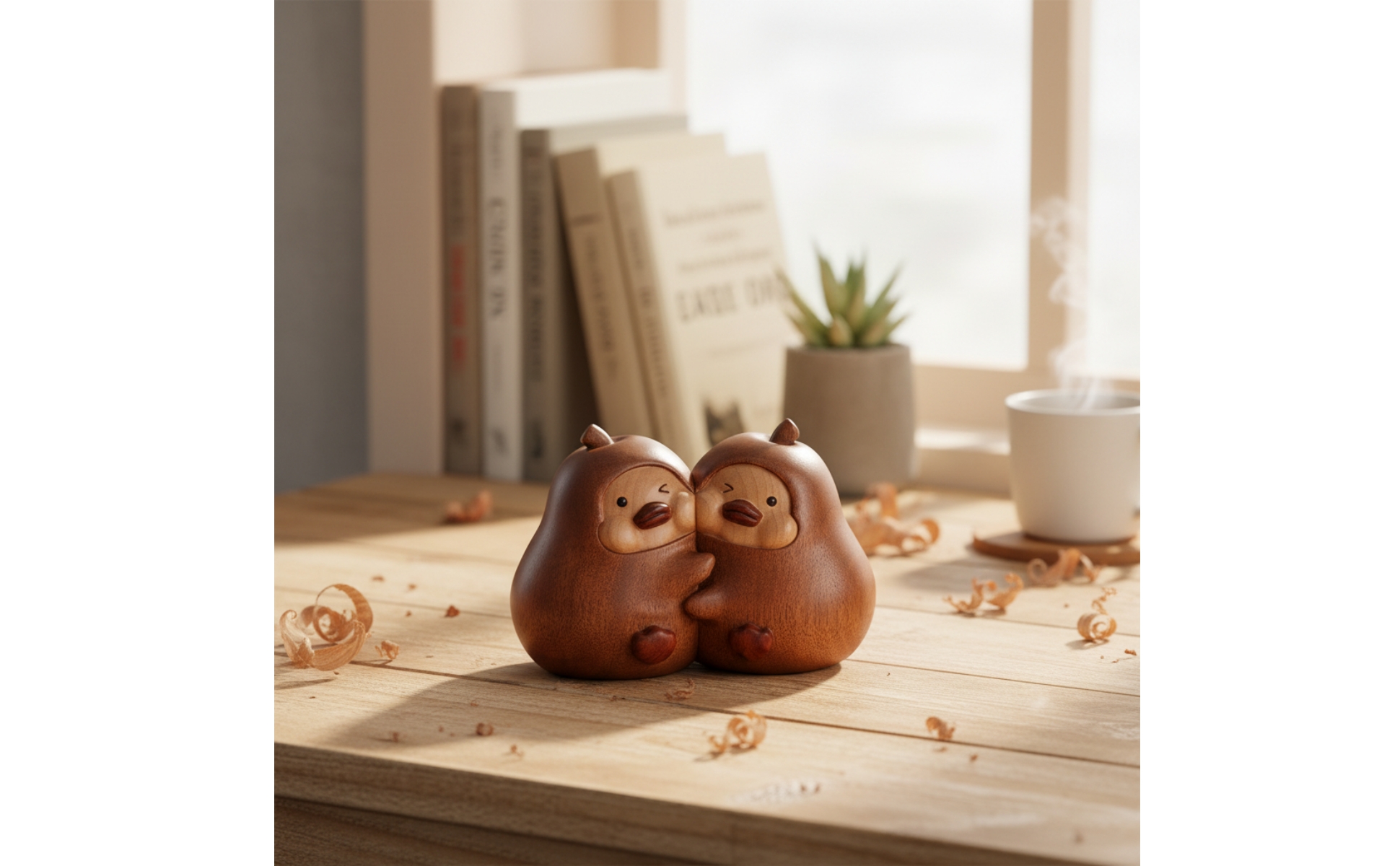 Wooden Bird Figurine Artisanal Wooden Bird Ornament Carved for Desk, Bookshelf