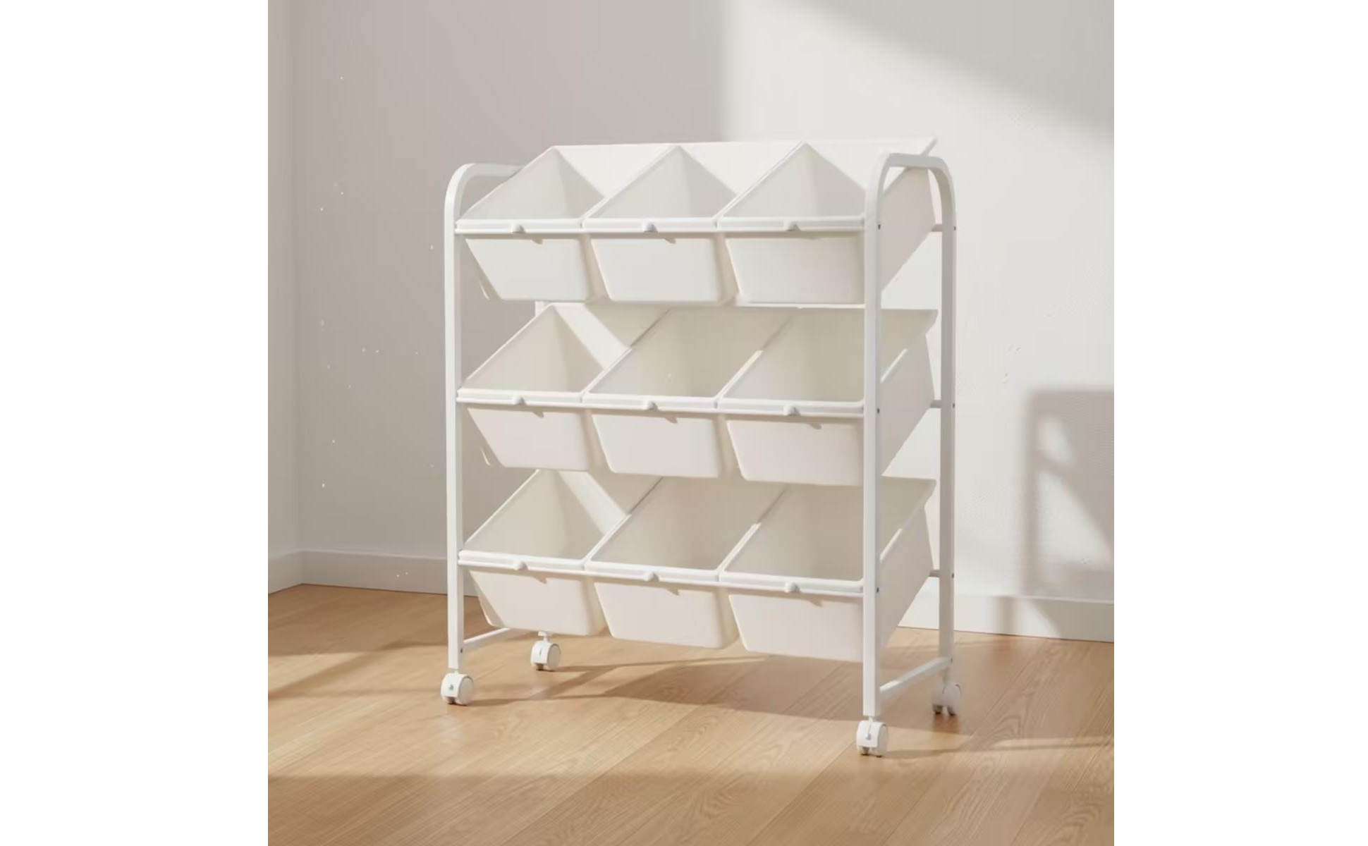 Toy Storage Rack with Bins 3-Tier Rolling Toy Organizer Mobile for Classroom