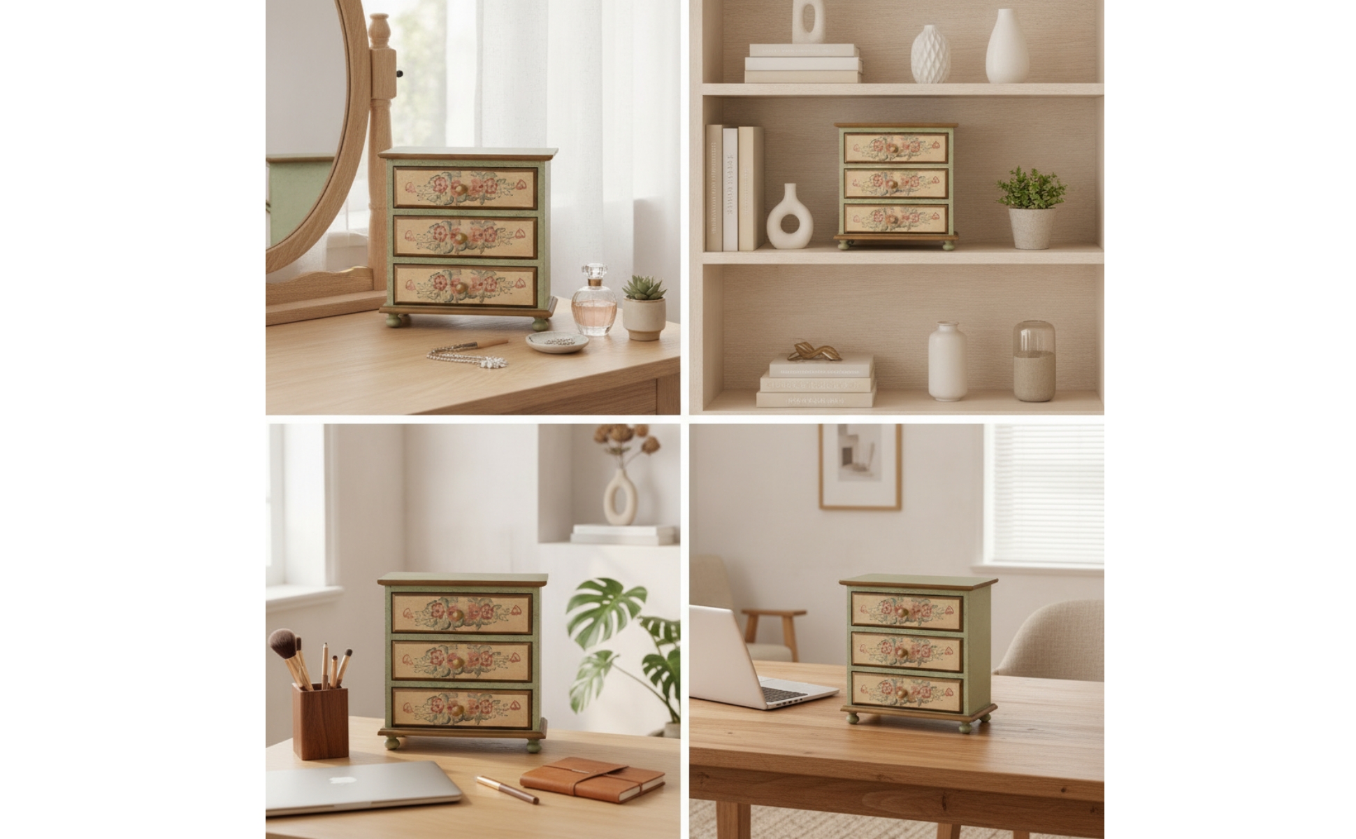 Tabletop Storage Cabinet Vintage Desktop Organizer Hand-Painted for Vanity, Desk