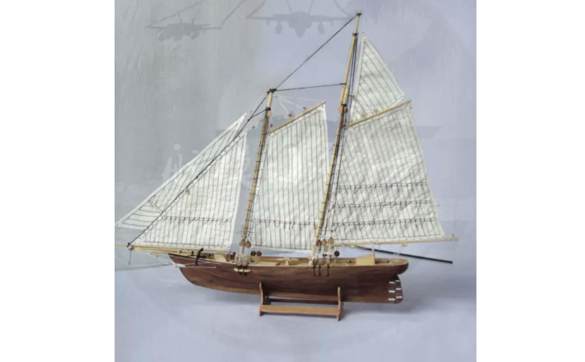 Wooden Sailboat Kit DIY Ship Model Kit with Stand Cut for Shelf, Hobbyists