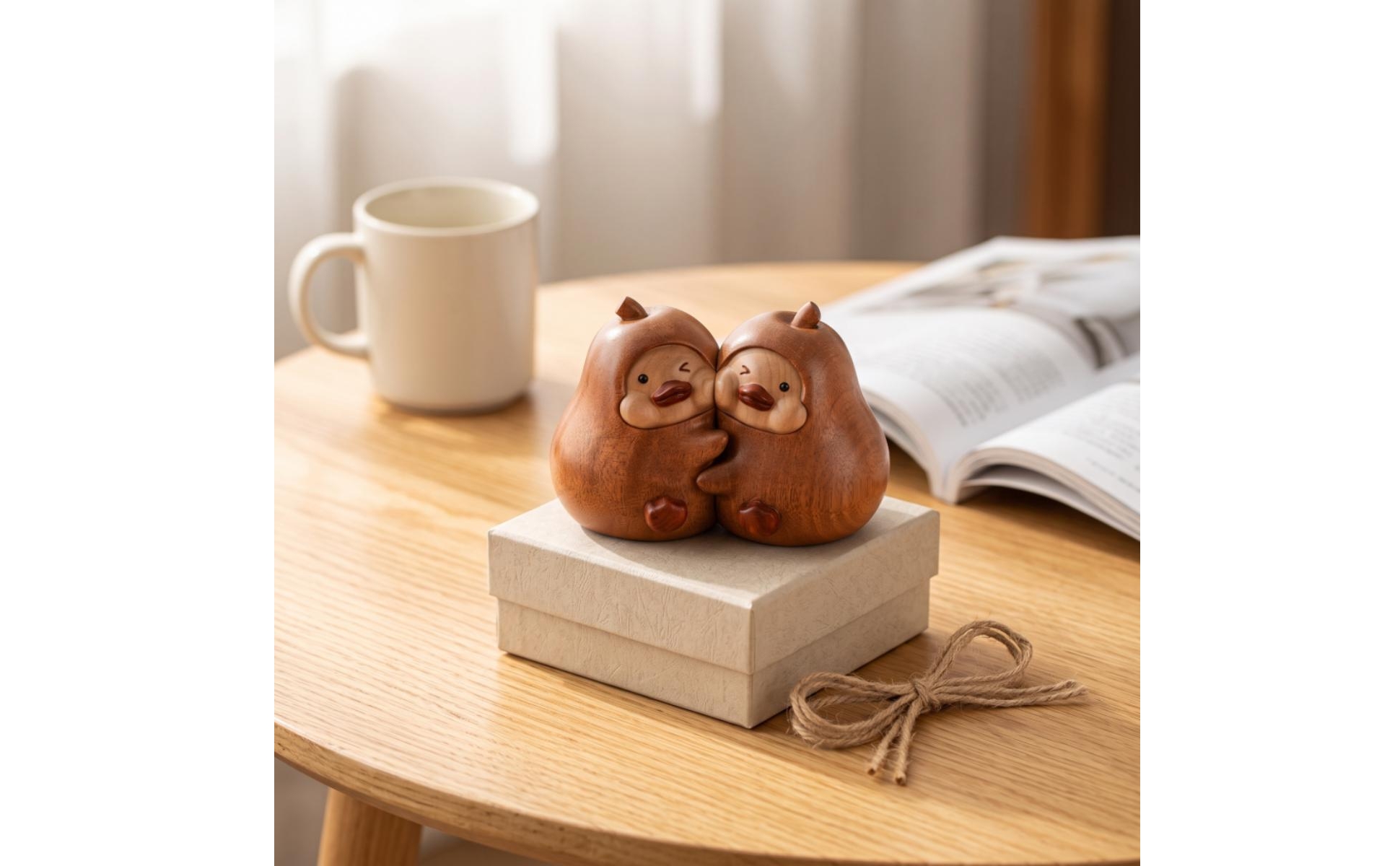 Wooden Bird Figurine Artisanal Wooden Bird Ornament Carved for Desk, Bookshelf