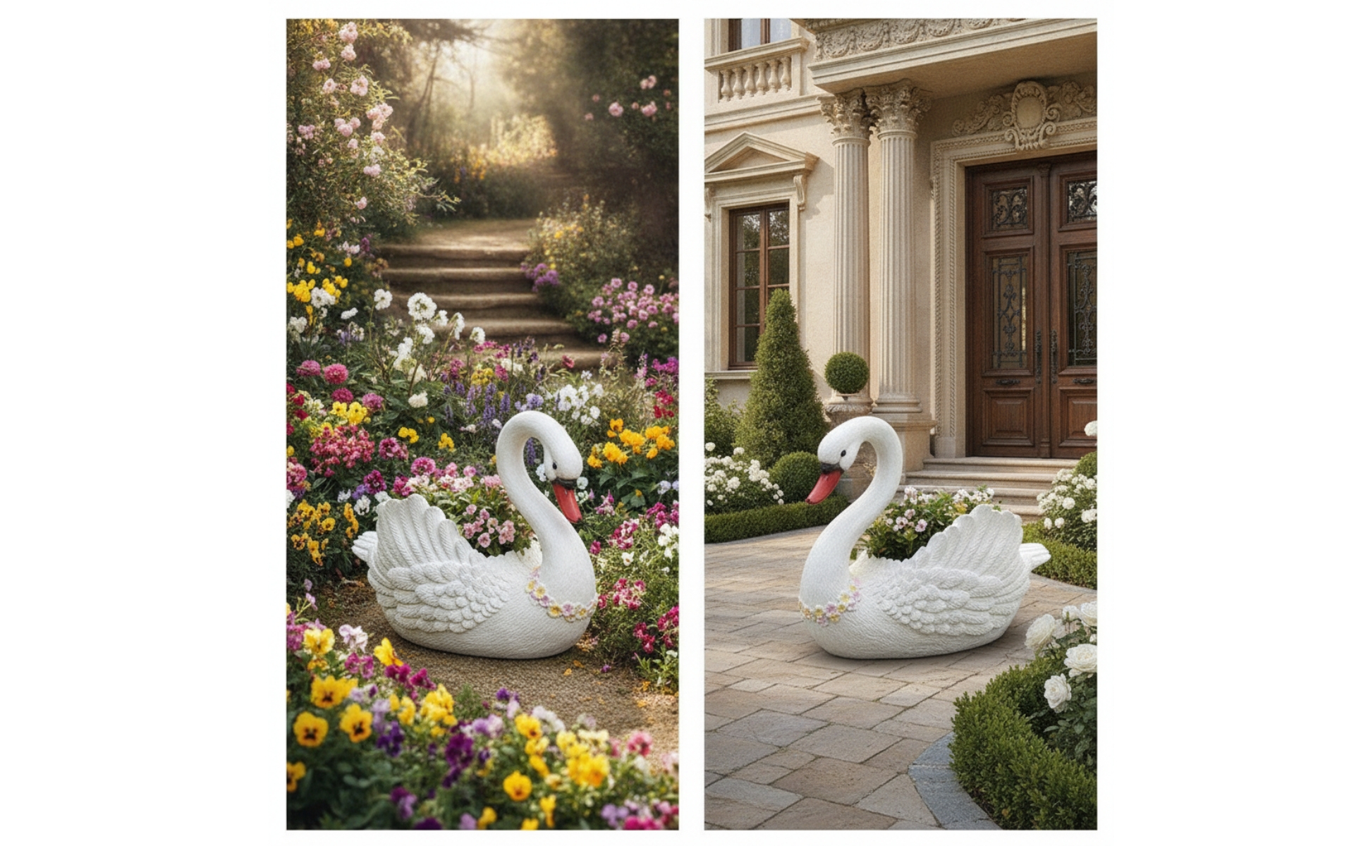Swan Planter Stone-Like Swan Planter with Wings Sculpted for Entryway, Gardeners