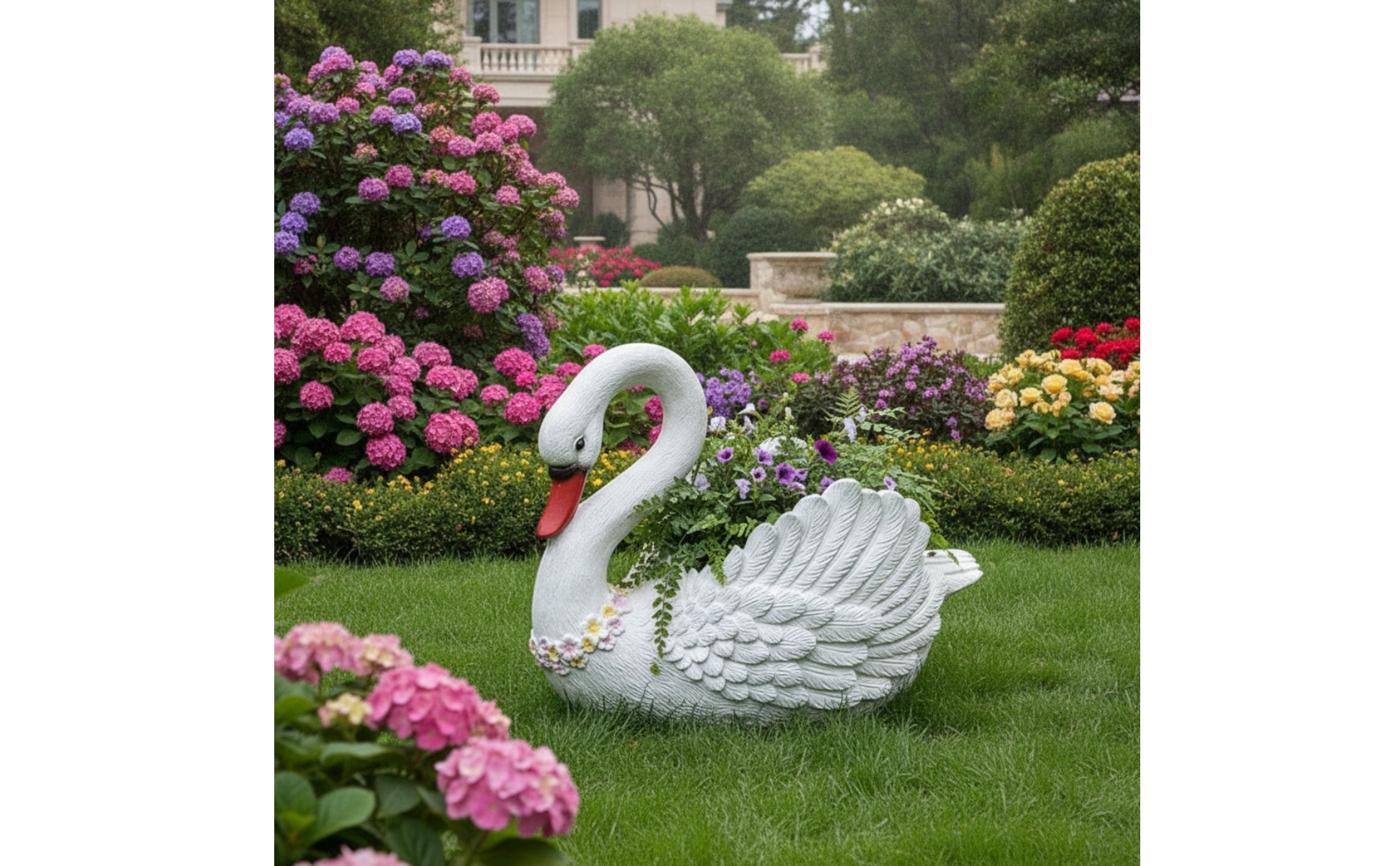 Swan Planter Stone-Like Swan Planter with Wings Sculpted for Entryway, Gardeners