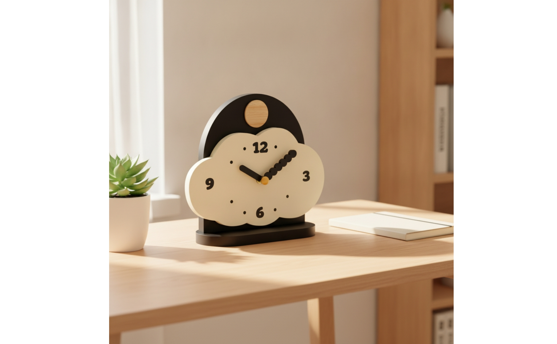 Clock with Arched Back Panel Decorative Cloud Shaped Clock Modern for Bookshelf