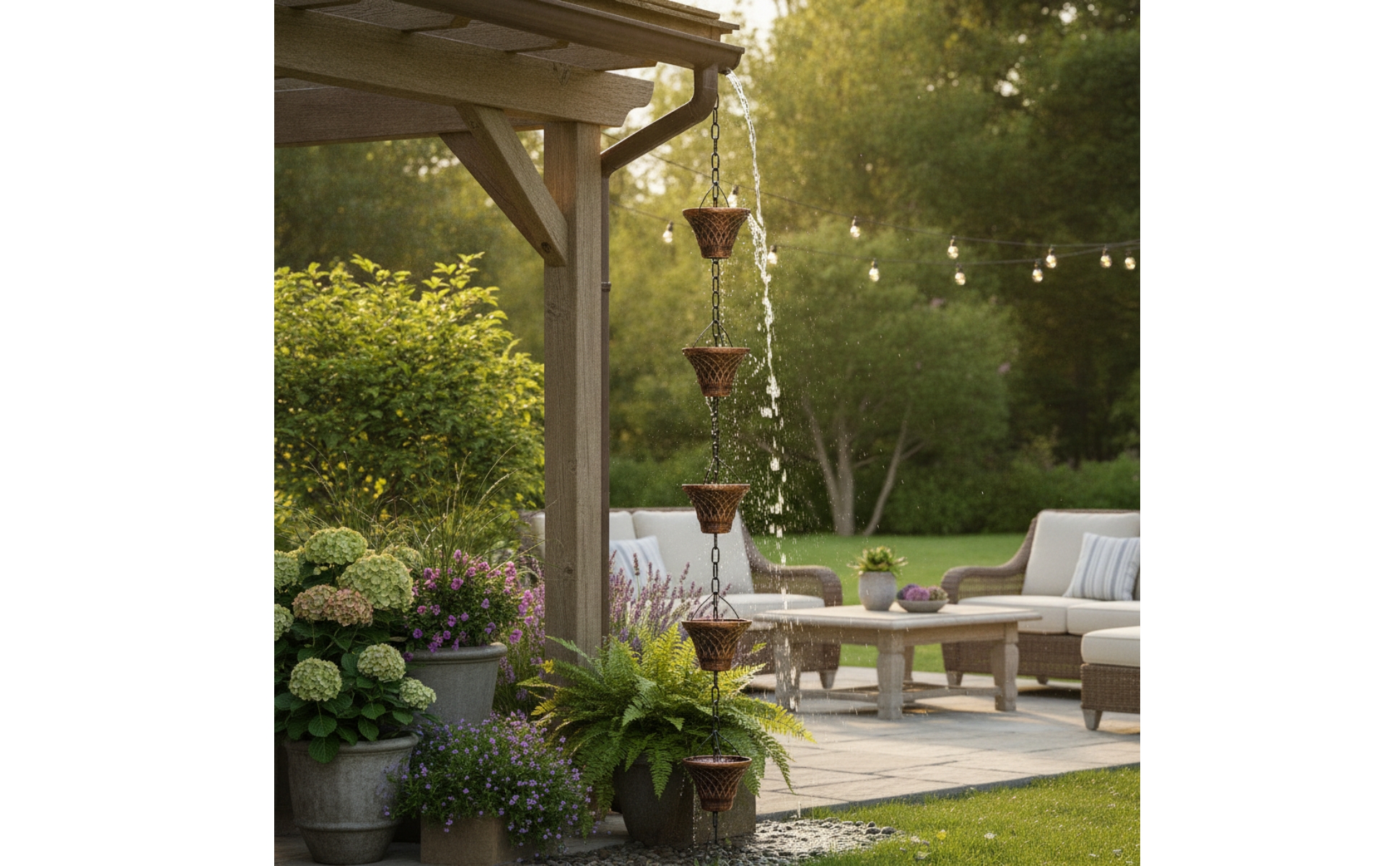 Rain Chain Textured Rain Chain with Cups Weather Resistant for Porch, Homeowners