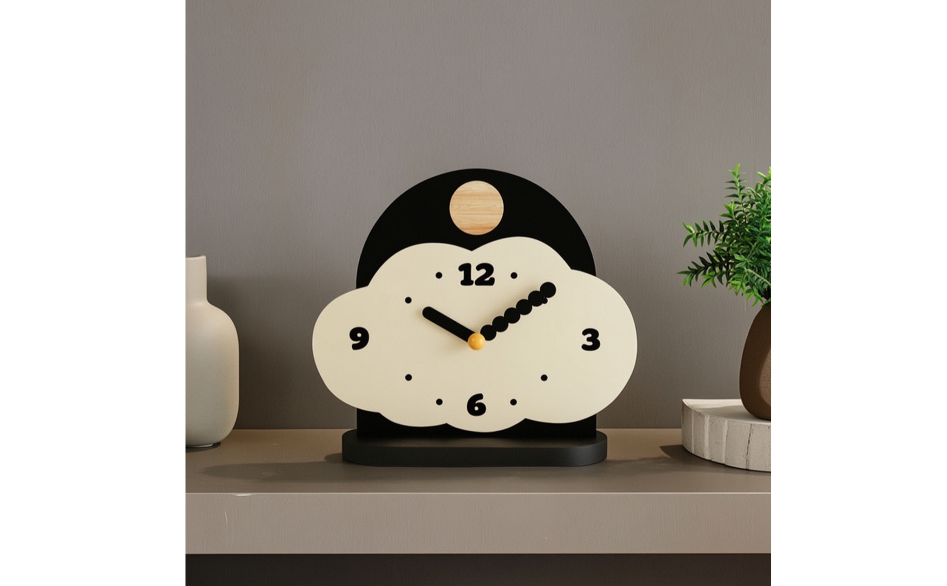 Clock with Arched Back Panel Decorative Cloud Shaped Clock Modern for Bookshelf